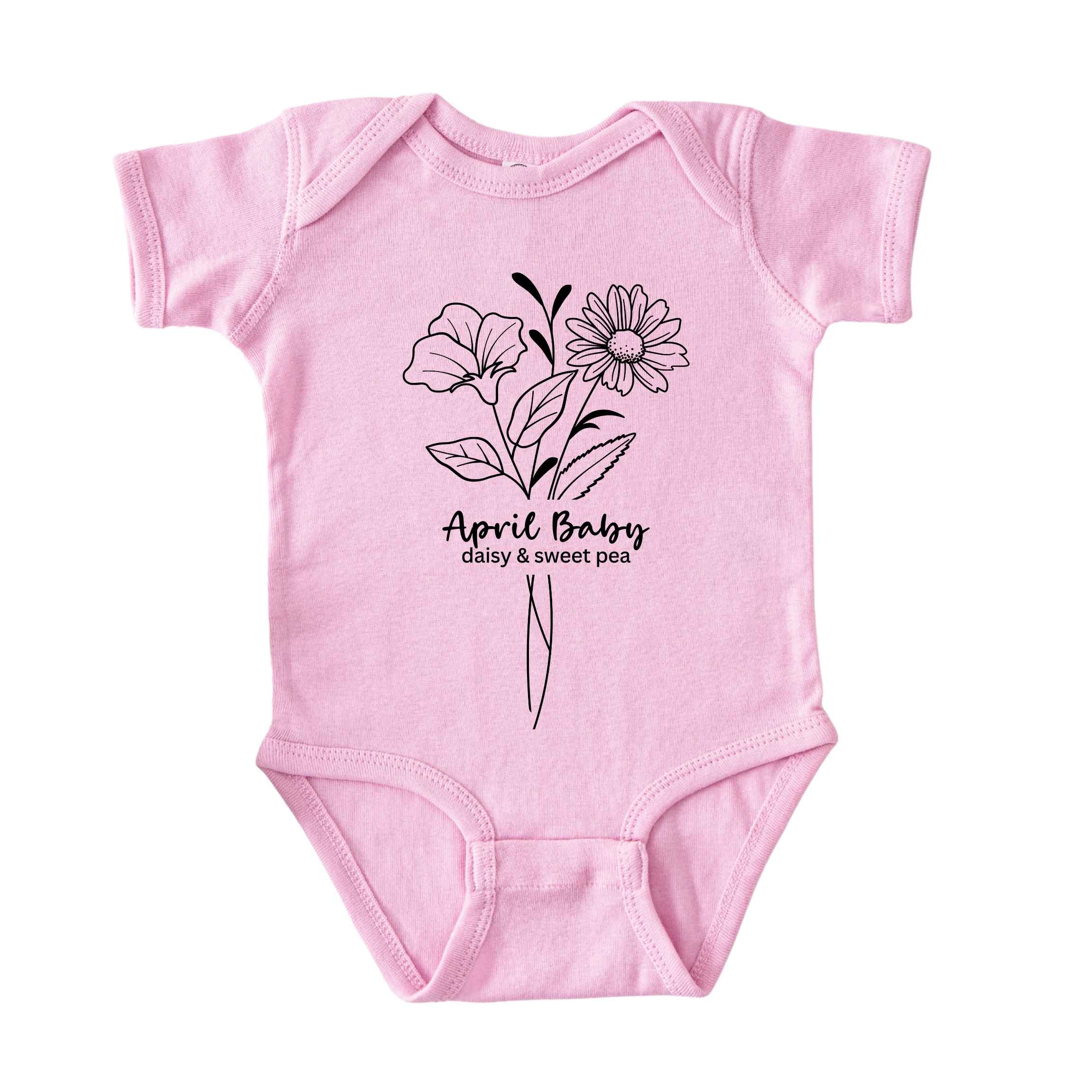 April Baby Birth Flowers (Line Art) Bodysuit