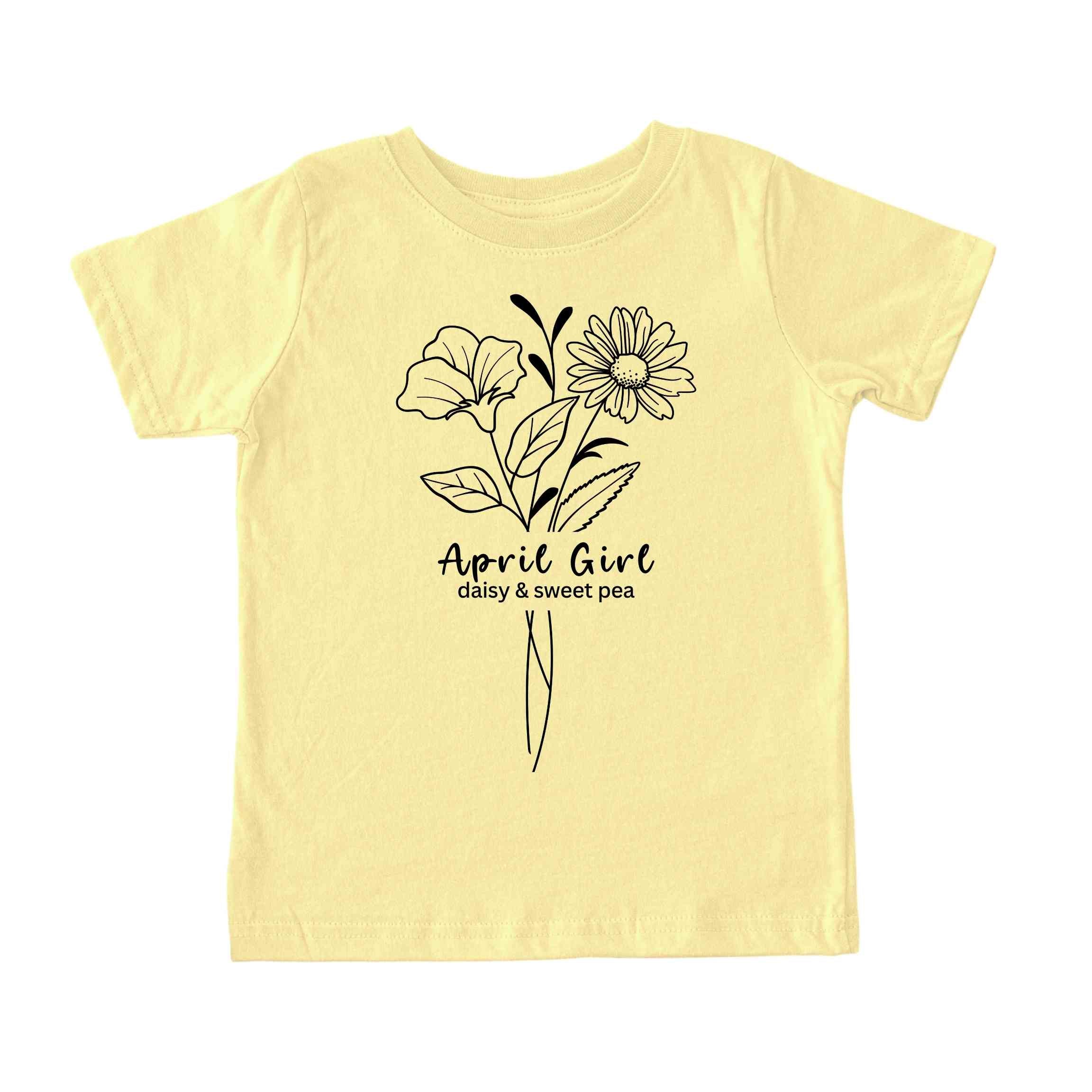 April Girl Birth Flowers (Line Art) Tee - Toddlers