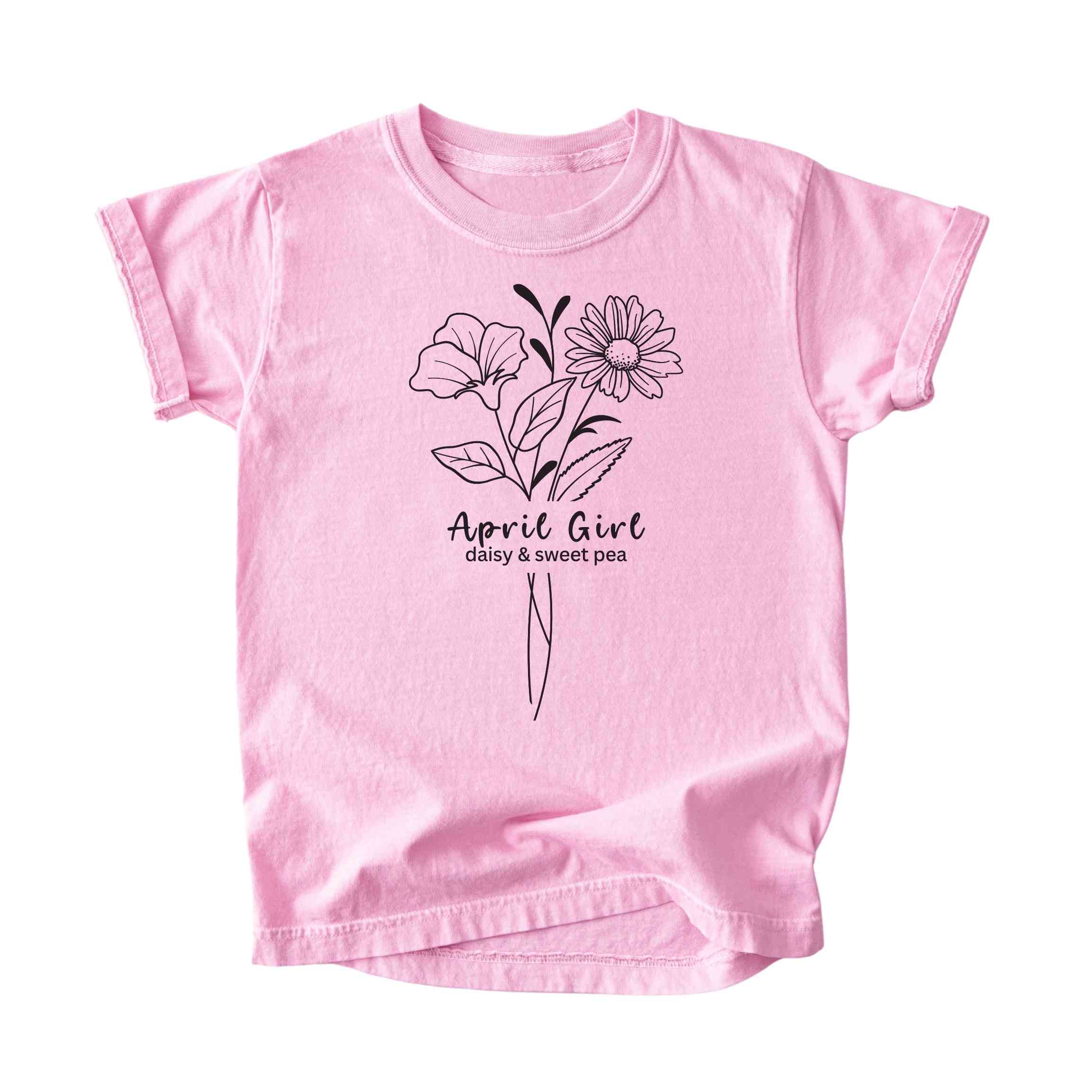 April Girl Birth Flowers (Line Art) Tee - Kids