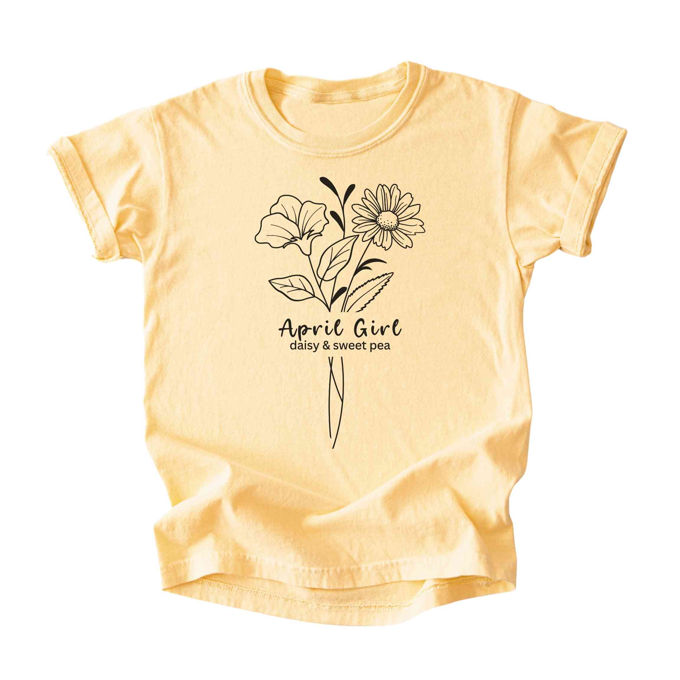 April Girl Birth Flowers (Line Art) Tee - Kids