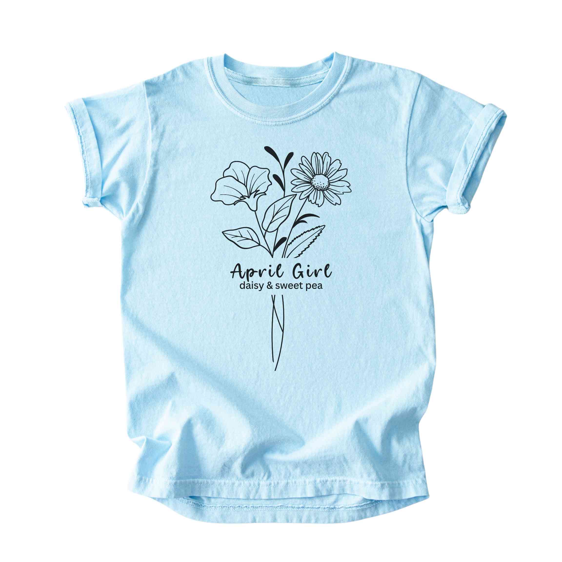 April Girl Birth Flowers (Line Art) Tee - Kids