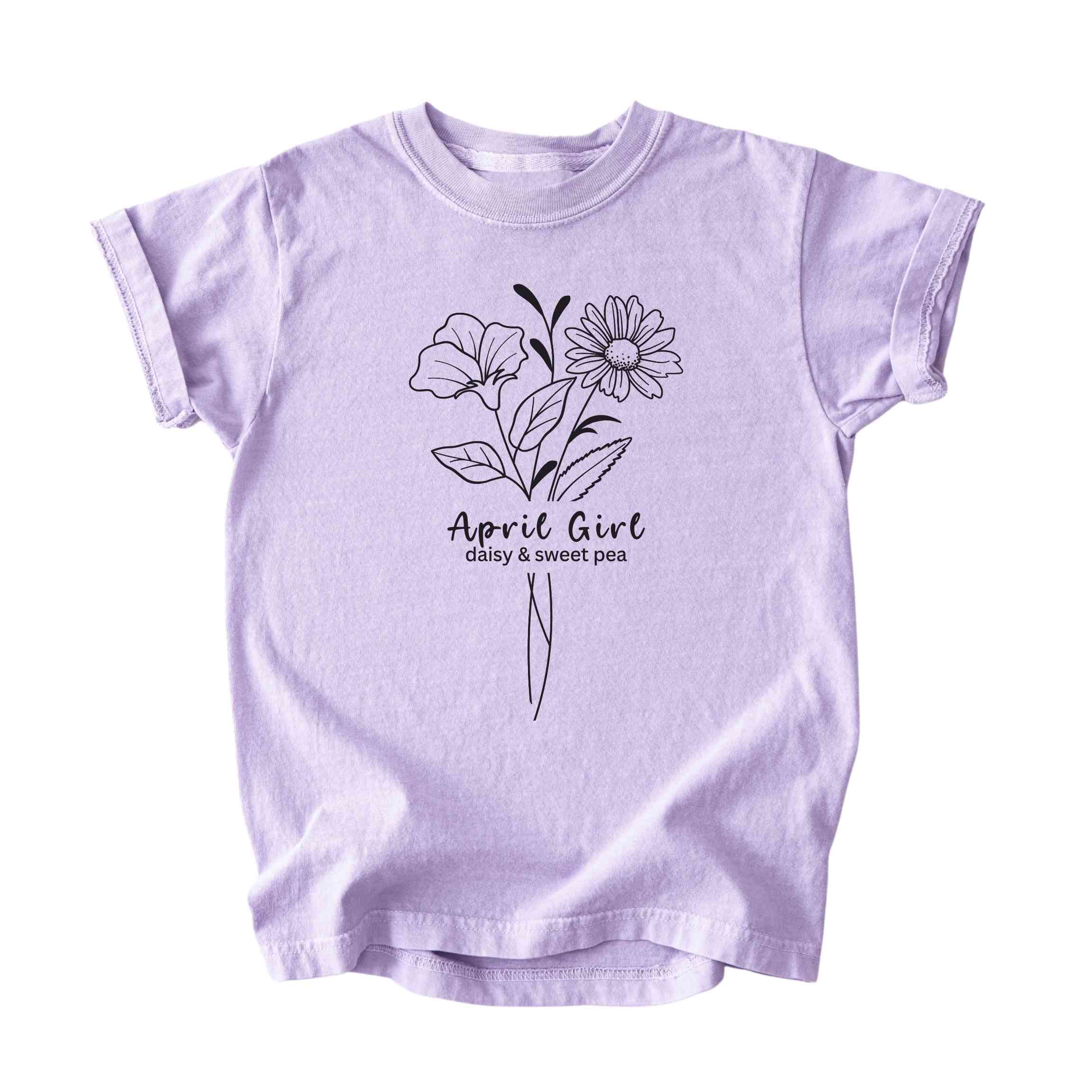 April Girl Birth Flowers (Line Art) Tee - Kids
