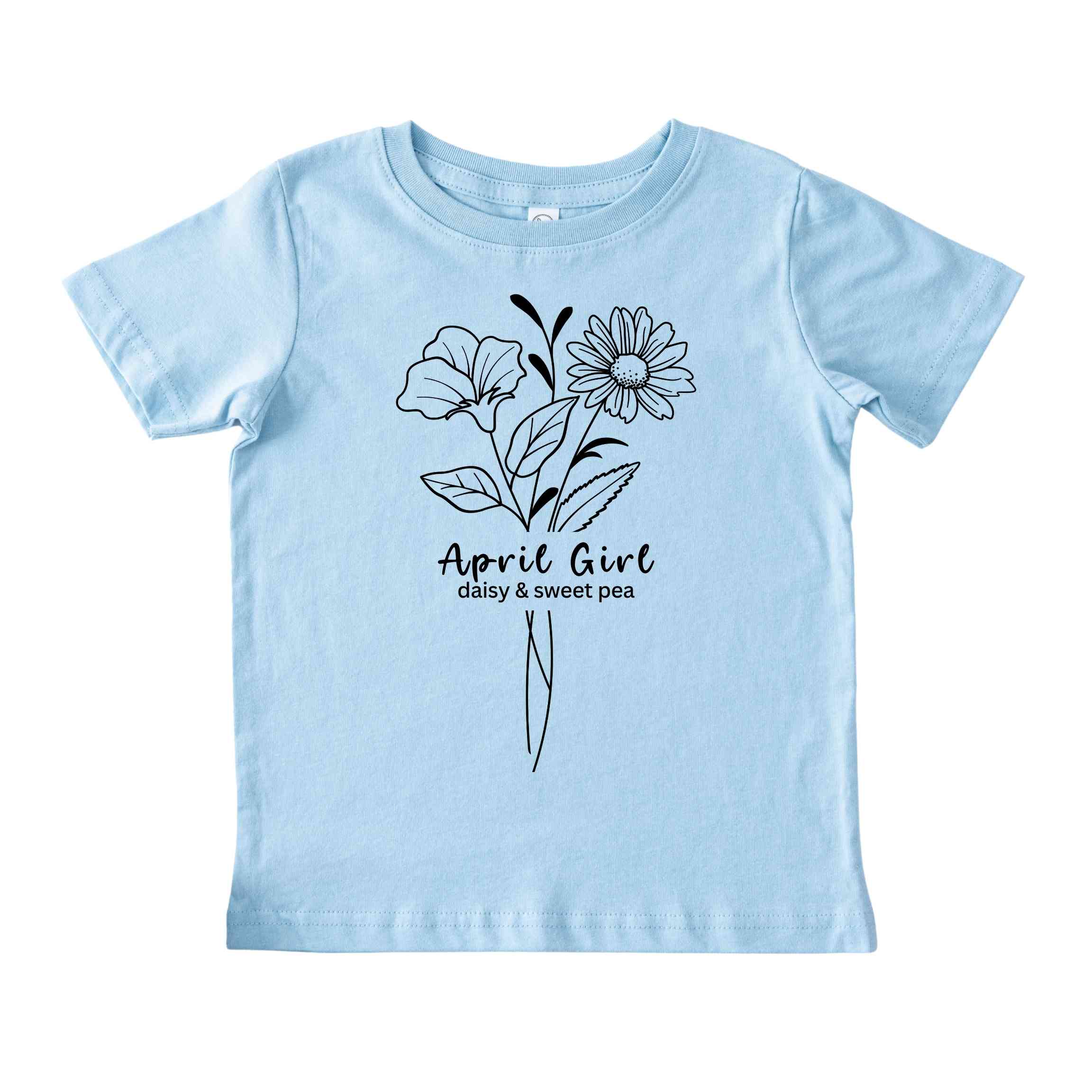 April Girl Birth Flowers (Line Art) Tee - Toddlers