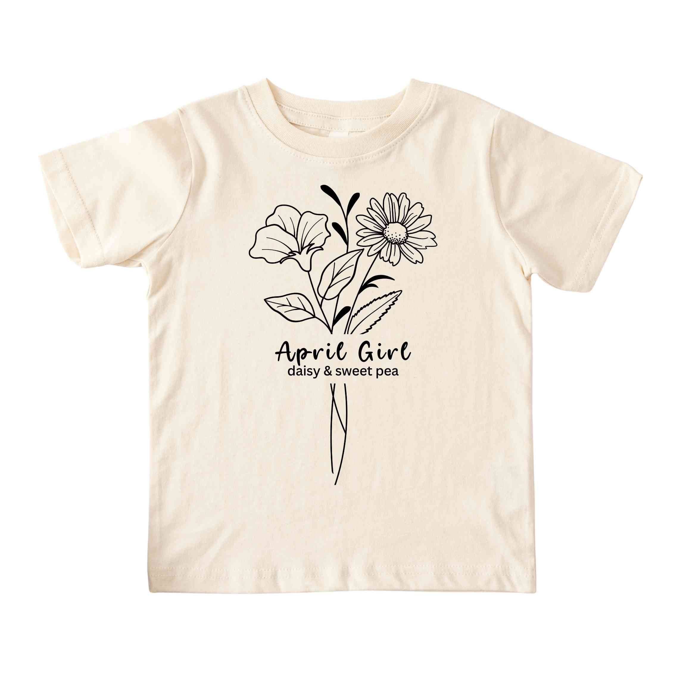 April Girl Birth Flowers (Line Art) Tee - Toddlers