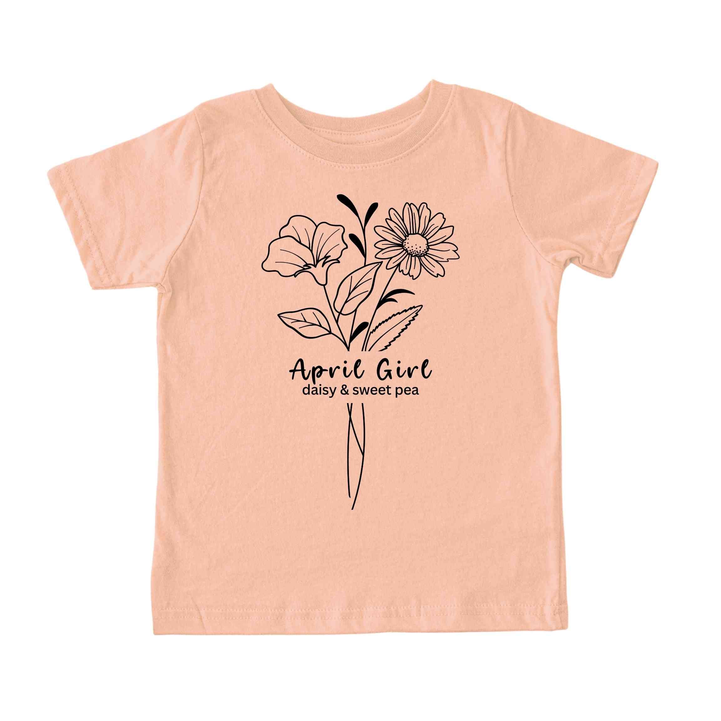 April Girl Birth Flowers (Line Art) Tee - Toddlers