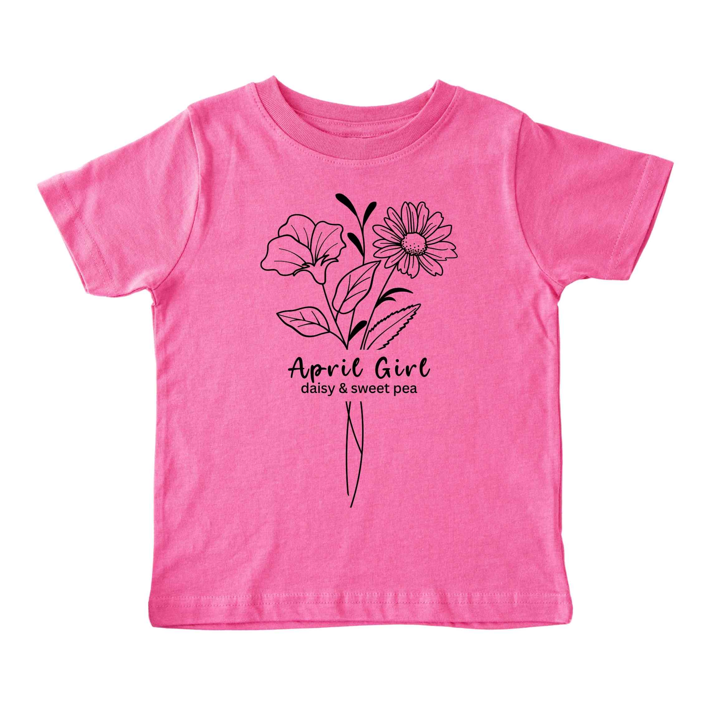 April Girl Birth Flowers (Line Art) Tee - Toddlers
