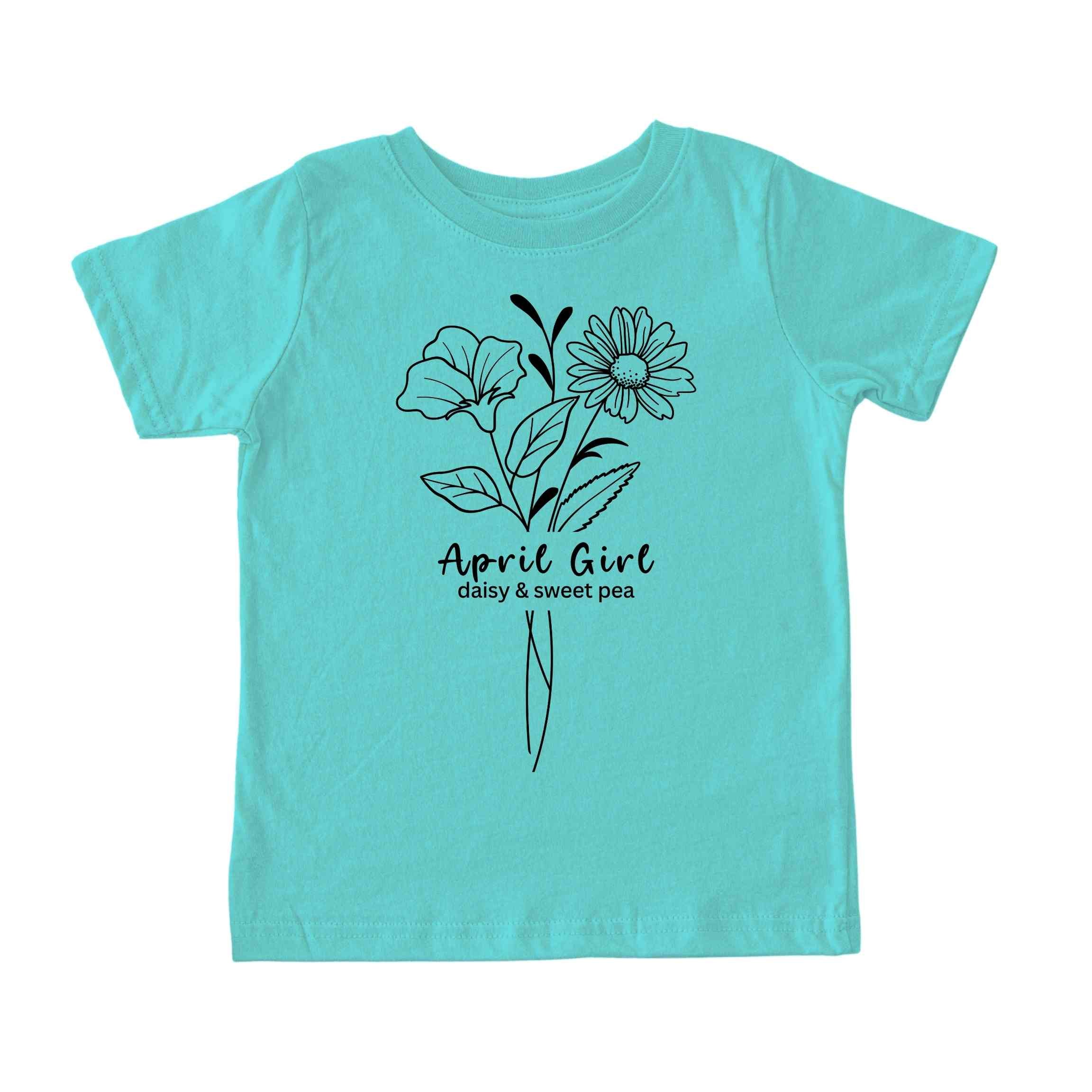 April Girl Birth Flowers (Line Art) Tee - Toddlers
