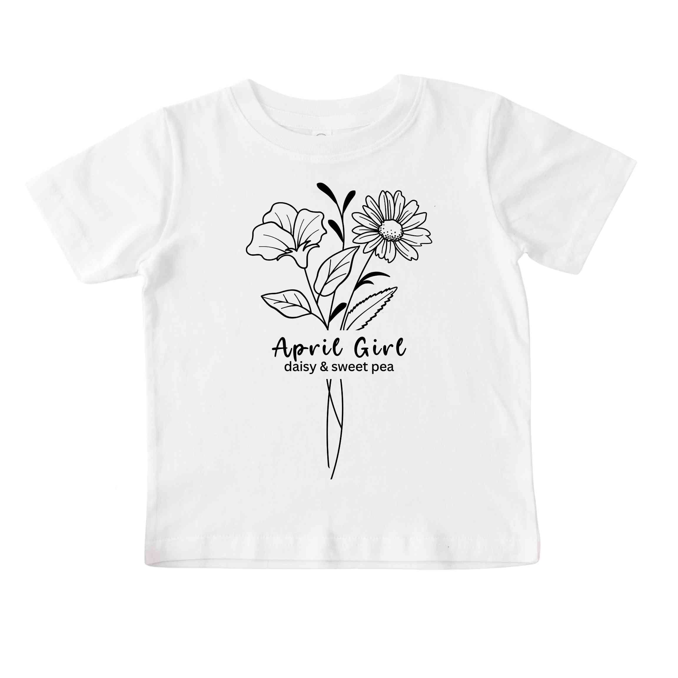 April Girl Birth Flowers (Line Art) Tee - Toddlers
