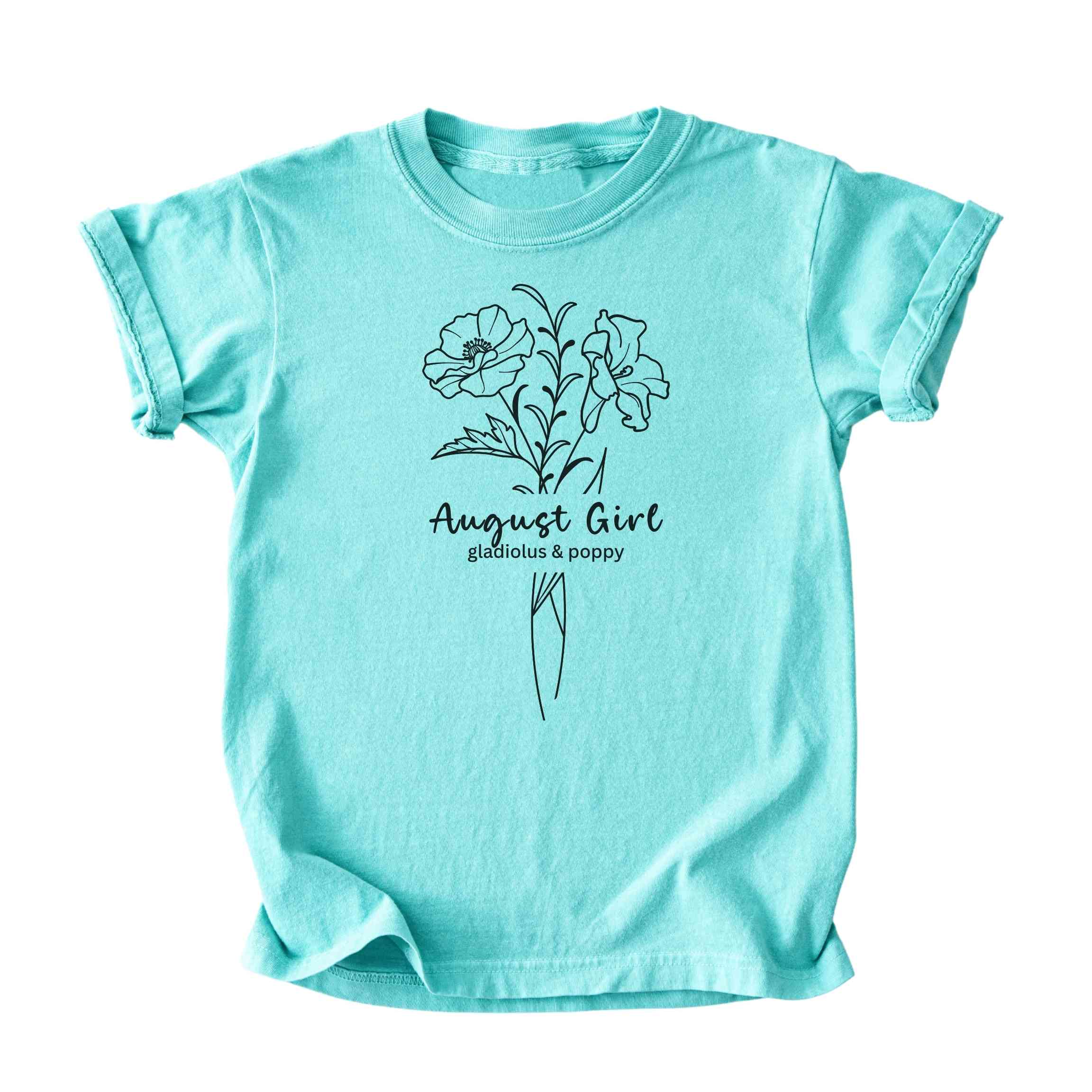 August Girl Birth Flowers (Line Art) Tee - Kids