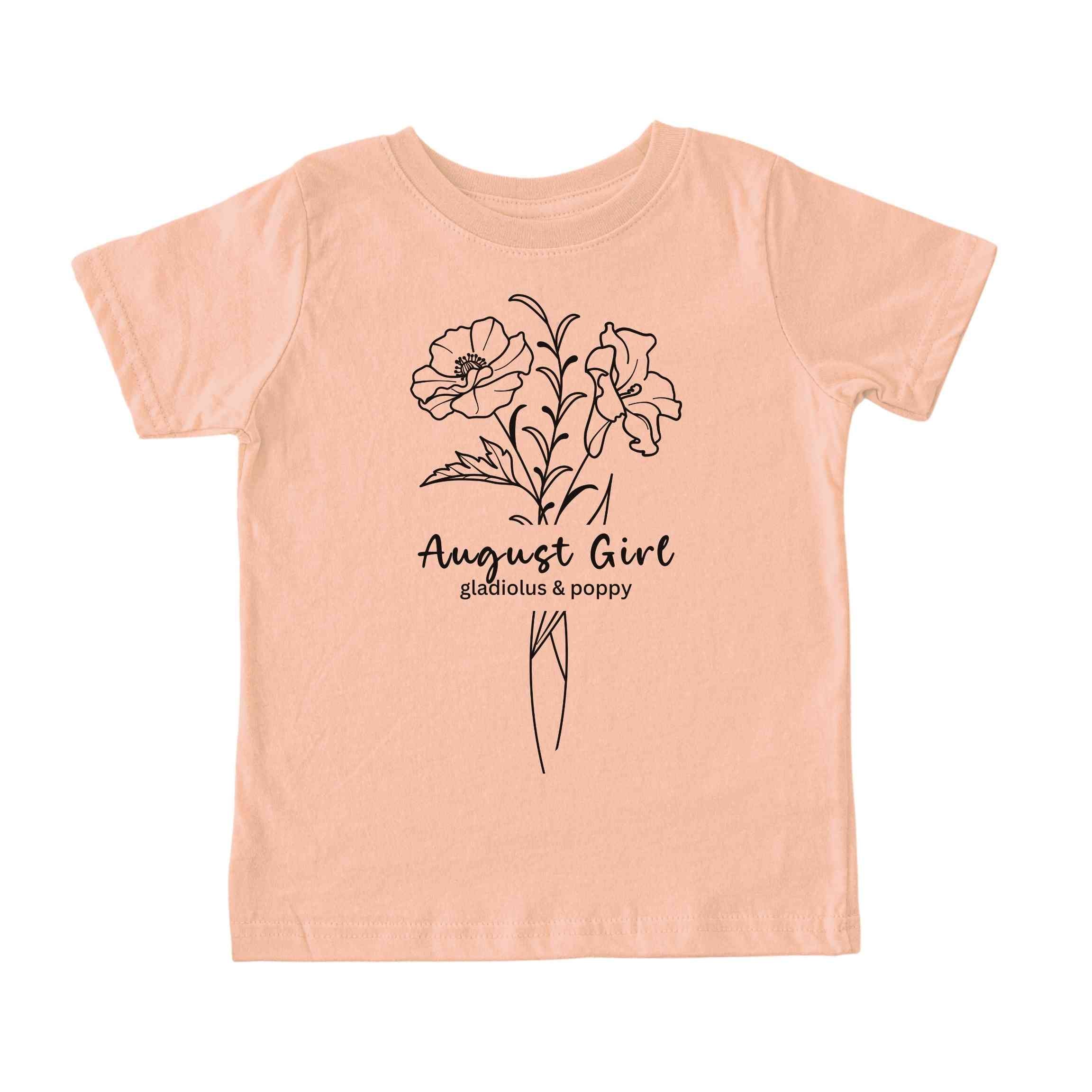 August Girl Birth Flowers (Line Art) Tee - Toddlers