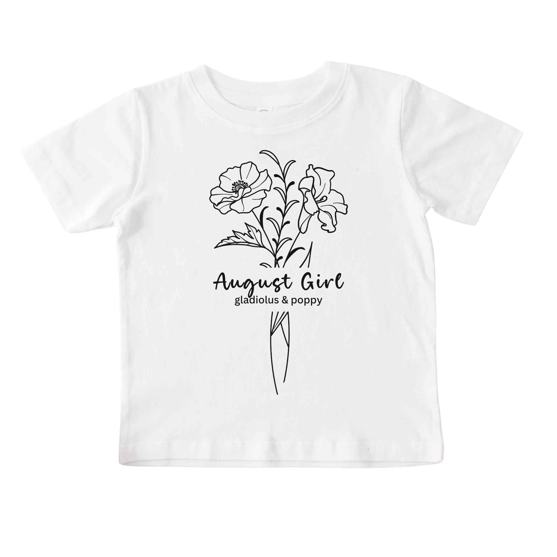 August Girl Birth Flowers (Line Art) Tee - Toddlers