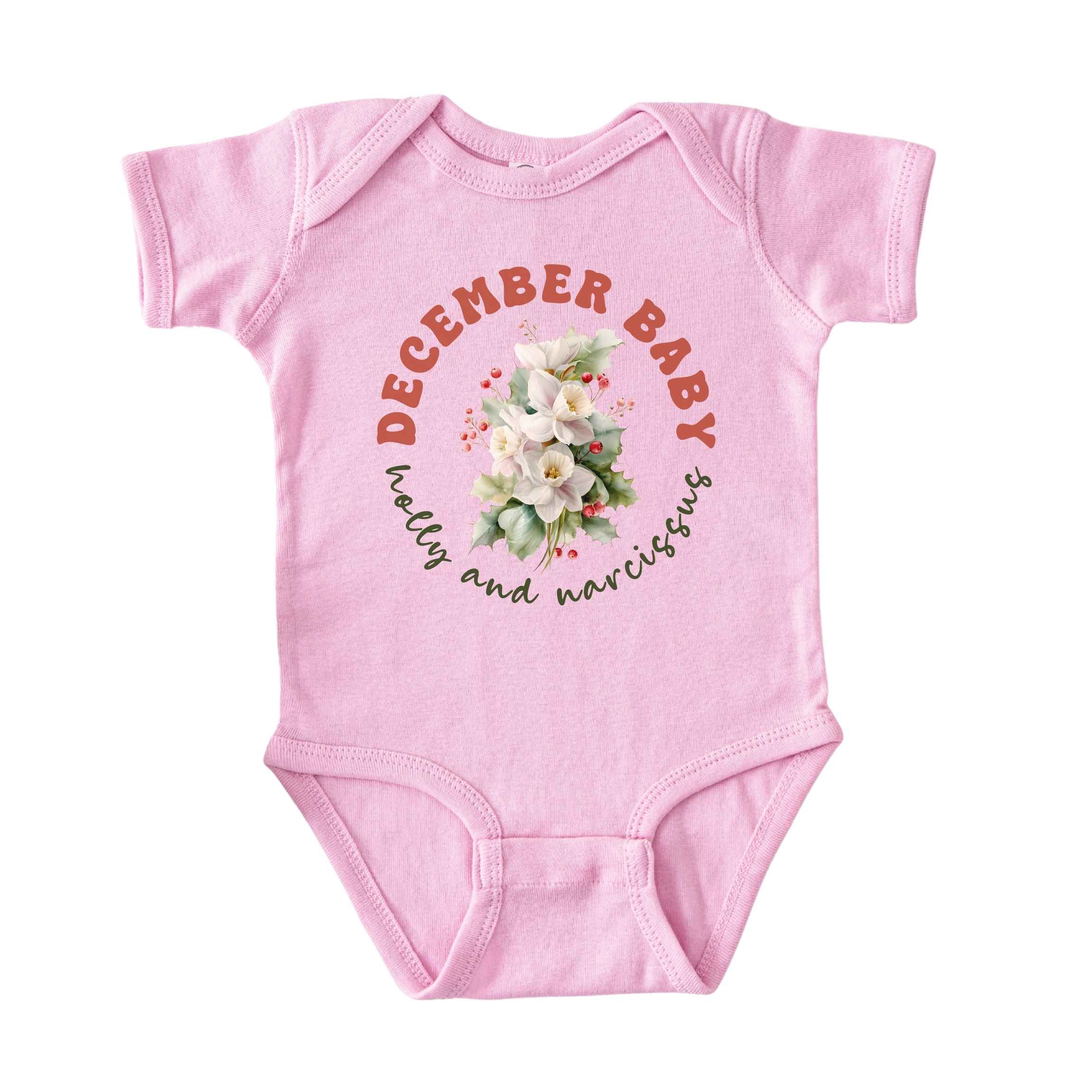 December Baby Birth Flowers (Circle) Bodysuit