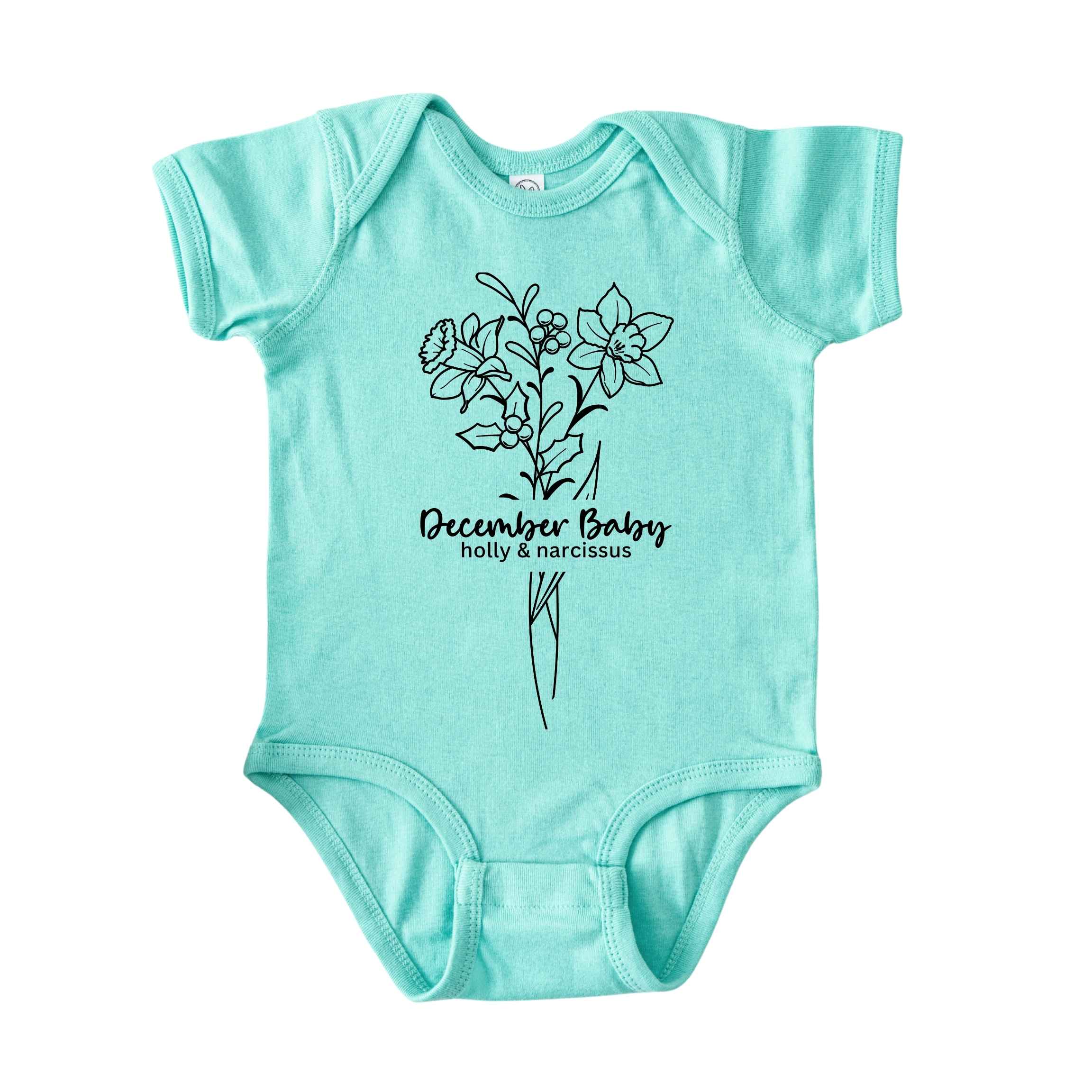 December Baby Birth Flowers (Line Art) Bodysuit