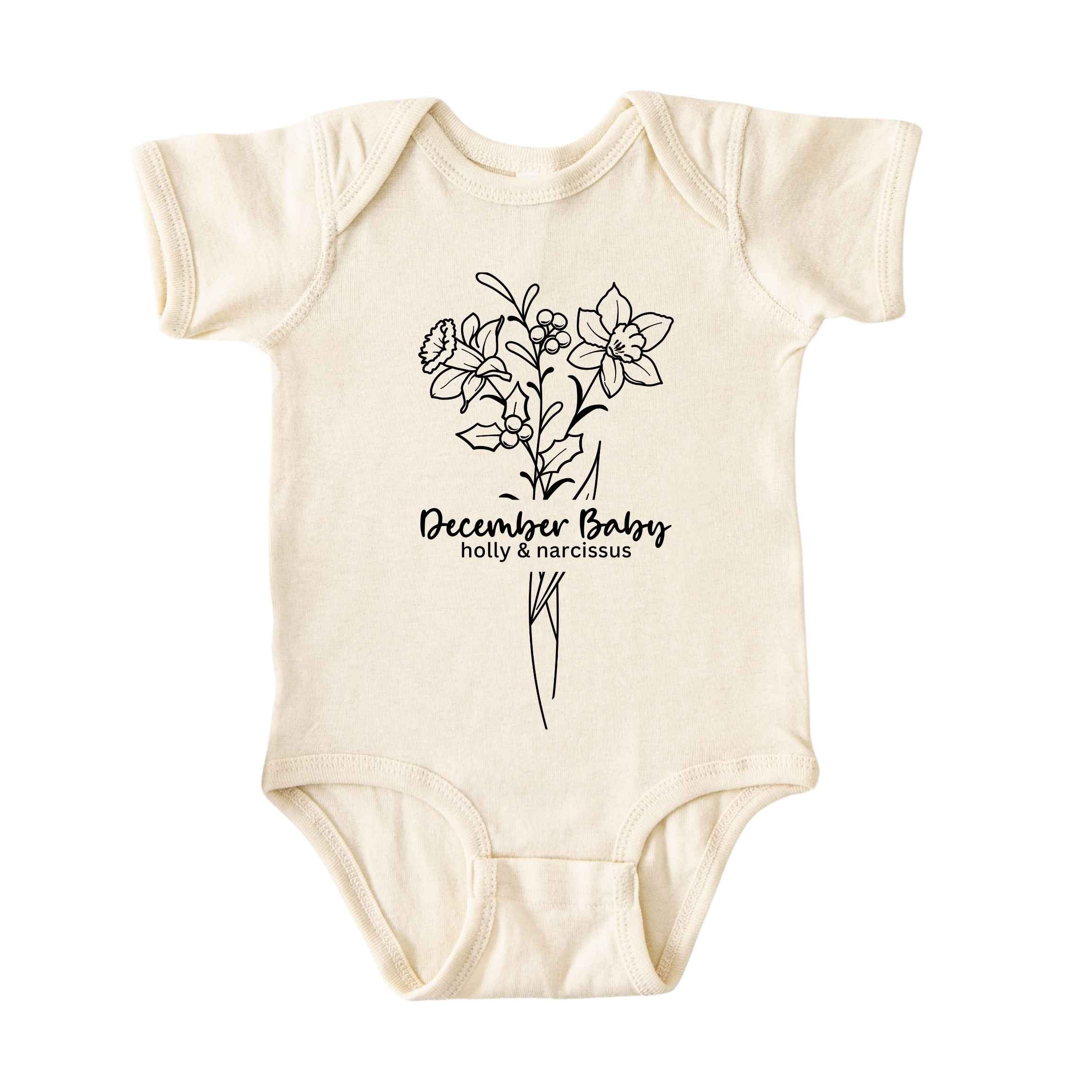 December Baby Birth Flowers (Line Art) Bodysuit