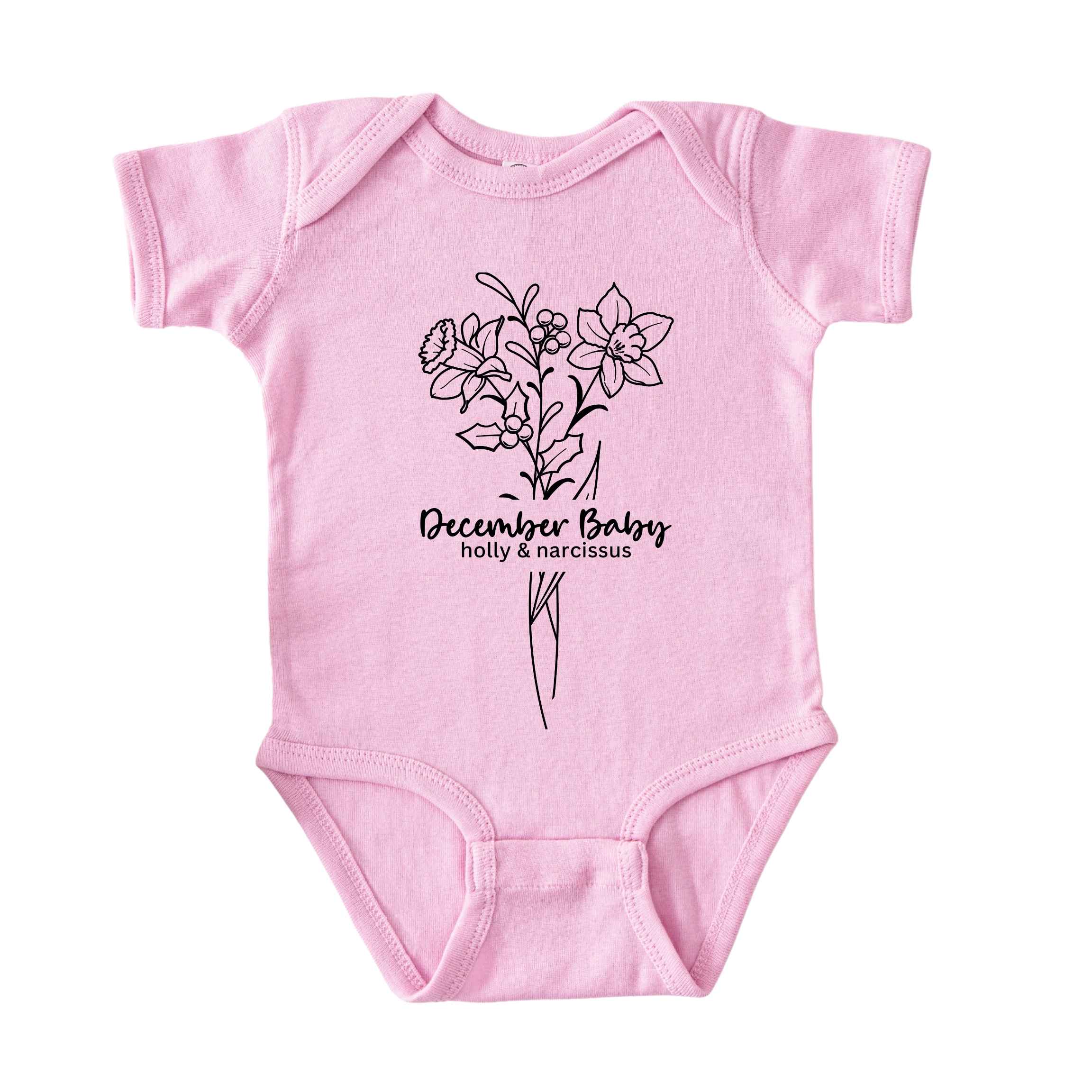 December Baby Birth Flowers (Line Art) Bodysuit