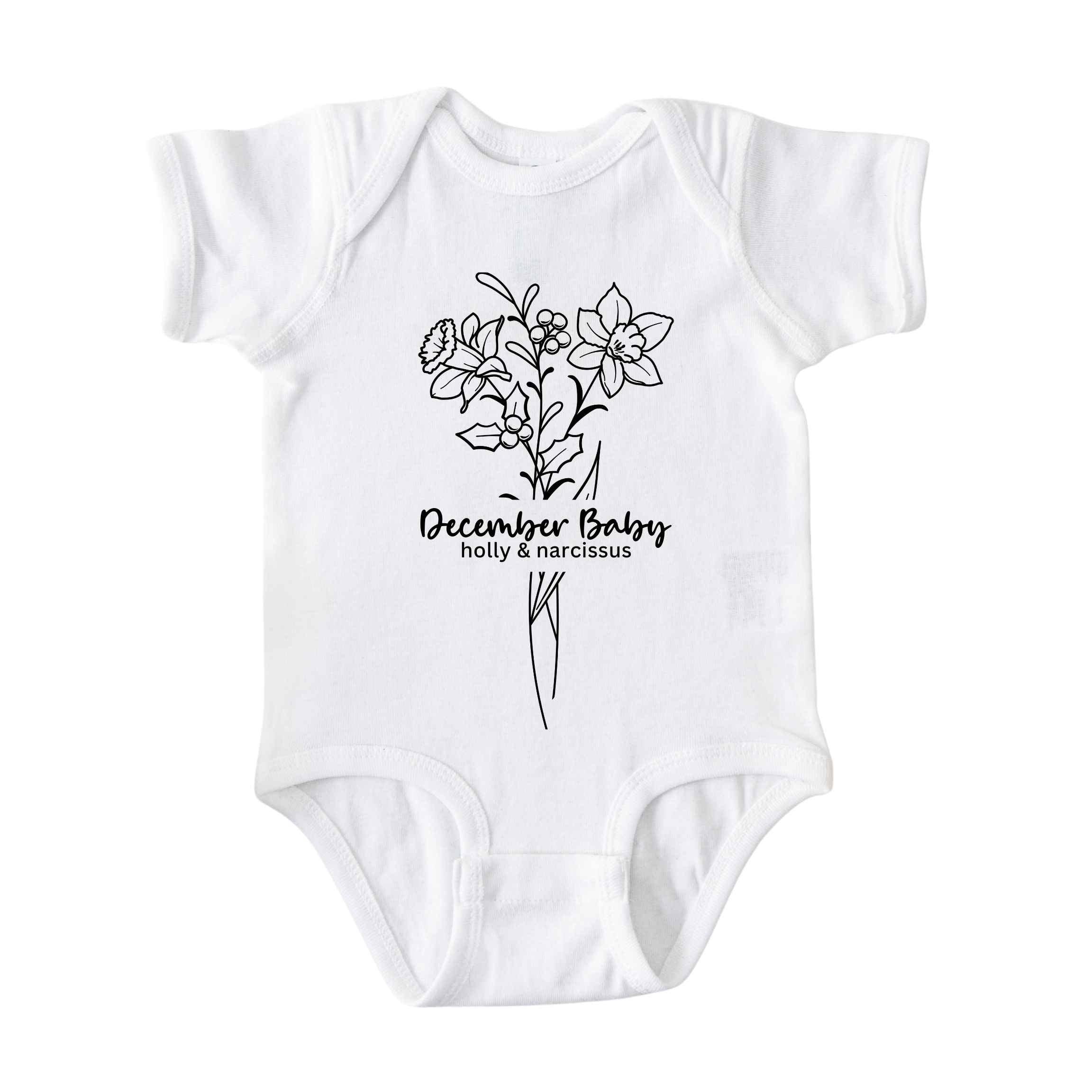 December Baby Birth Flowers (Line Art) Bodysuit