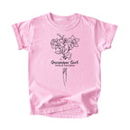 December Girl Birth Flowers (Line Art) Tee - Kids