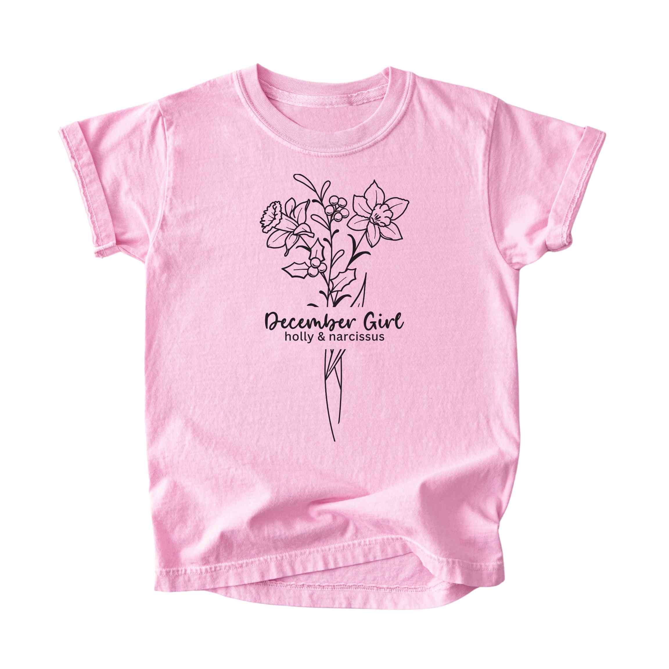 December Girl Birth Flowers (Line Art) Tee - Kids