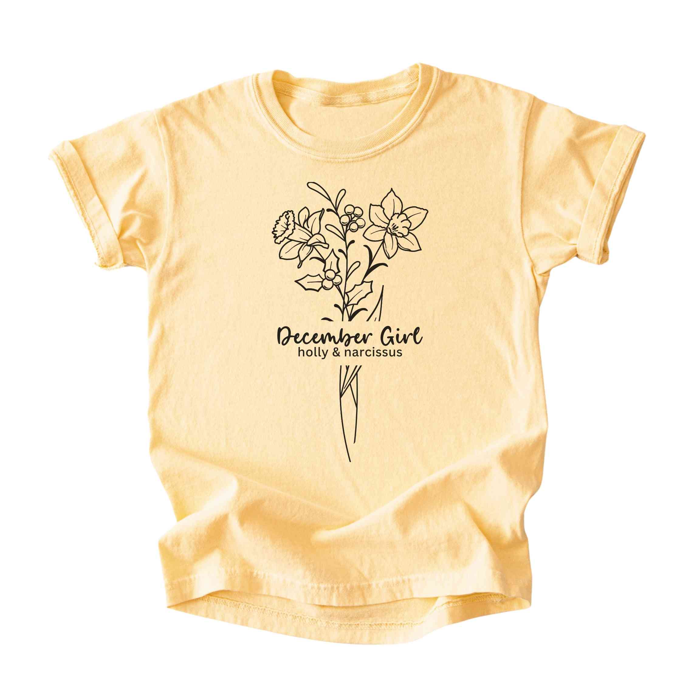 December Girl Birth Flowers (Line Art) Tee - Kids