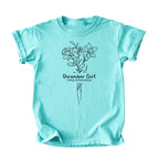 December Girl Birth Flowers (Line Art) Tee - Kids