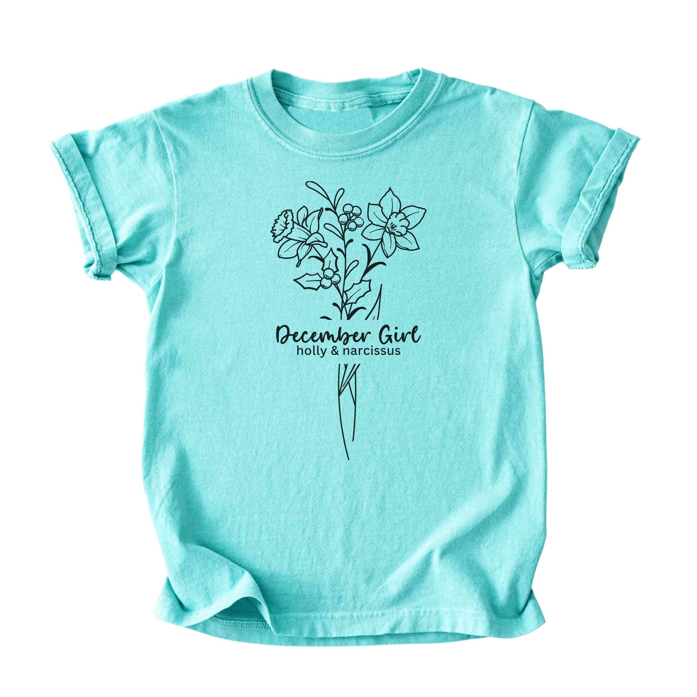 December Girl Birth Flowers (Line Art) Tee - Kids