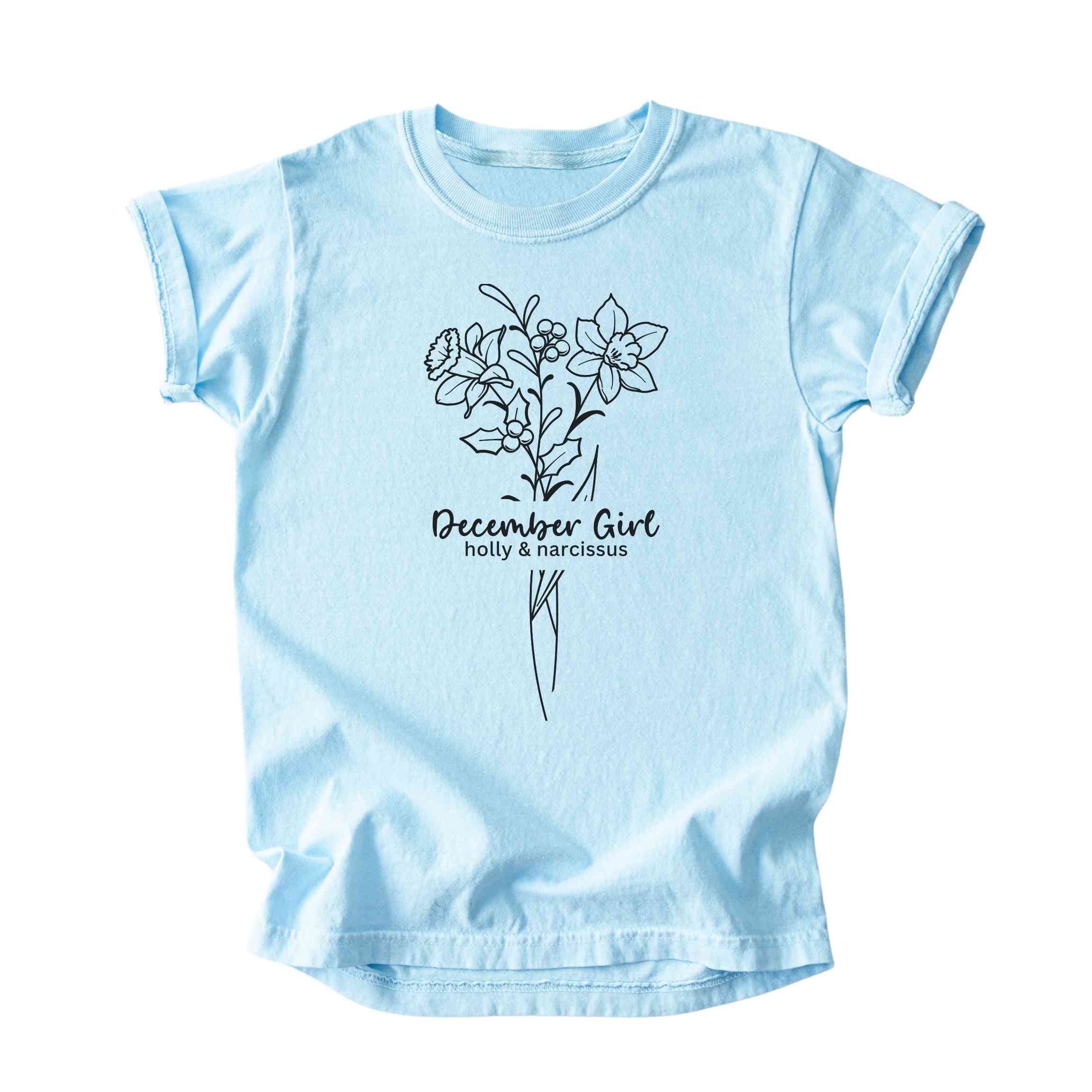 December Girl Birth Flowers (Line Art) Tee - Kids