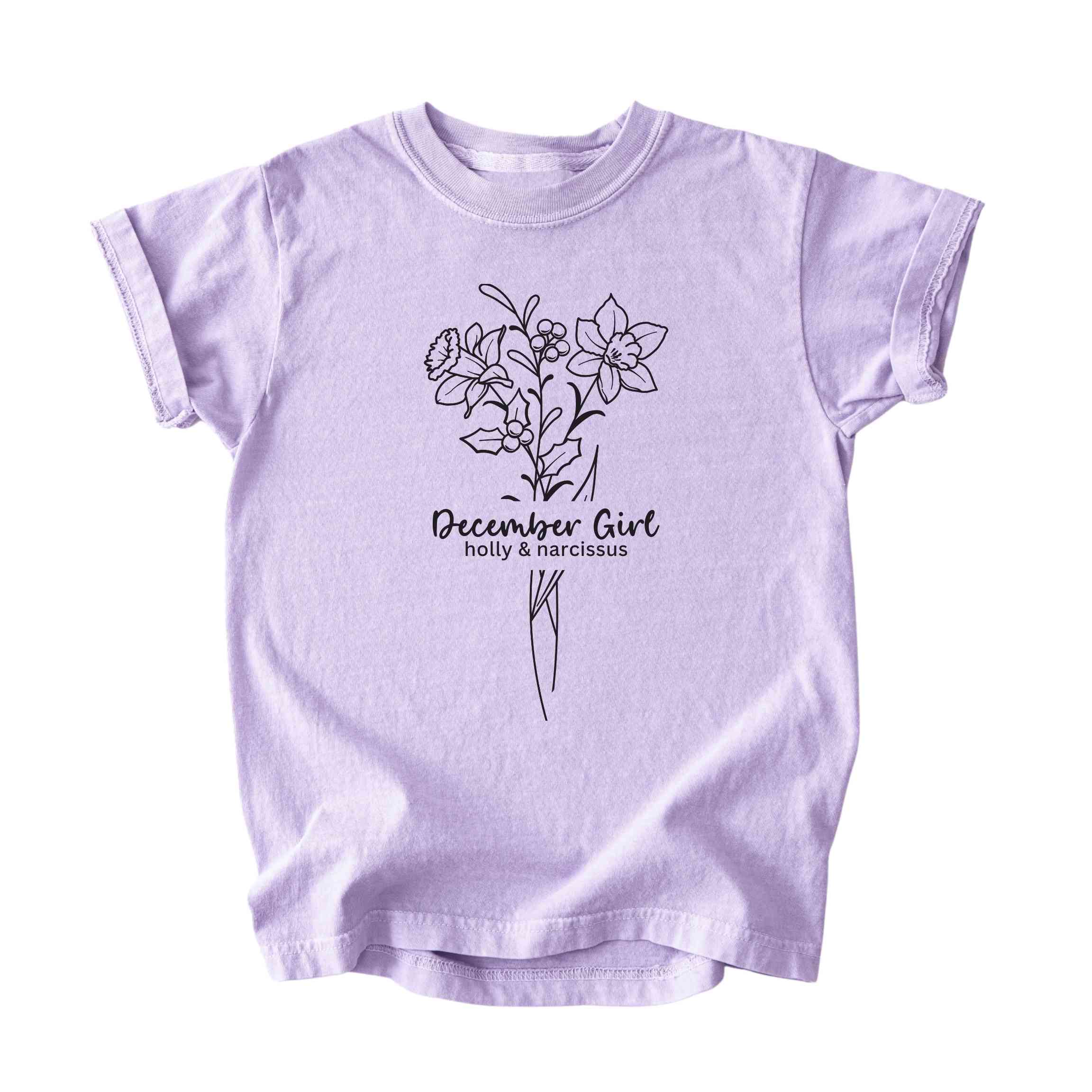 December Girl Birth Flowers (Line Art) Tee - Kids