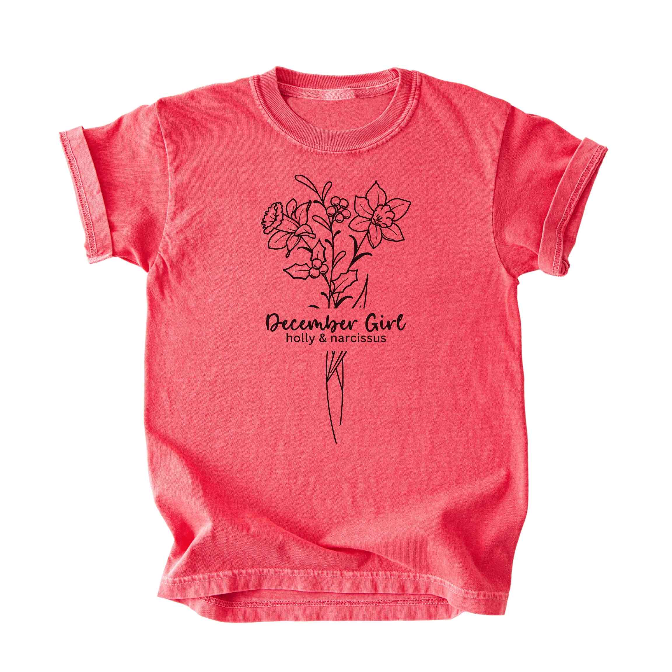 December Girl Birth Flowers (Line Art) Tee - Kids