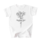 December Girl Birth Flowers (Line Art) Tee - Kids
