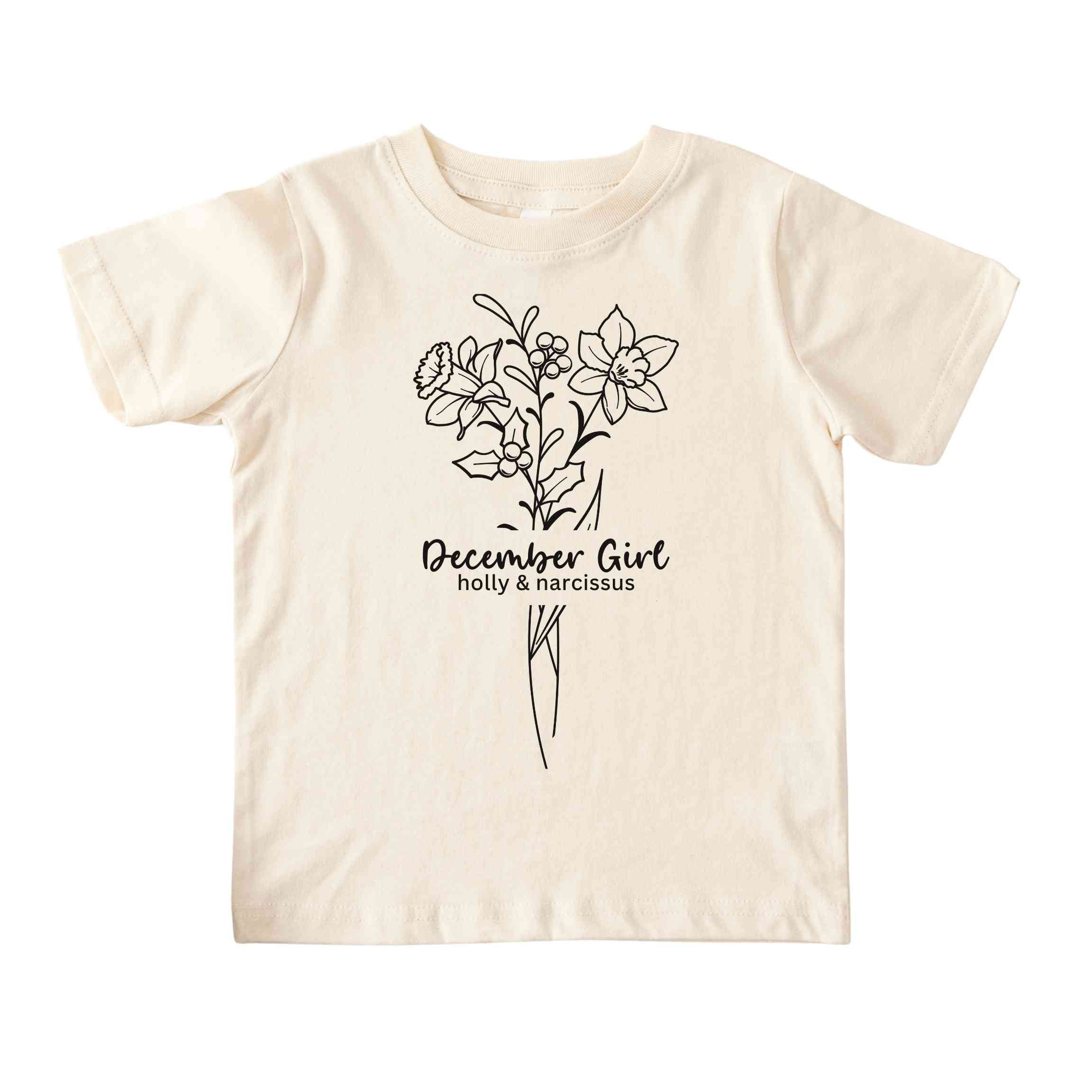 December Girl Birth Flowers (Line Art) Tee - Toddlers