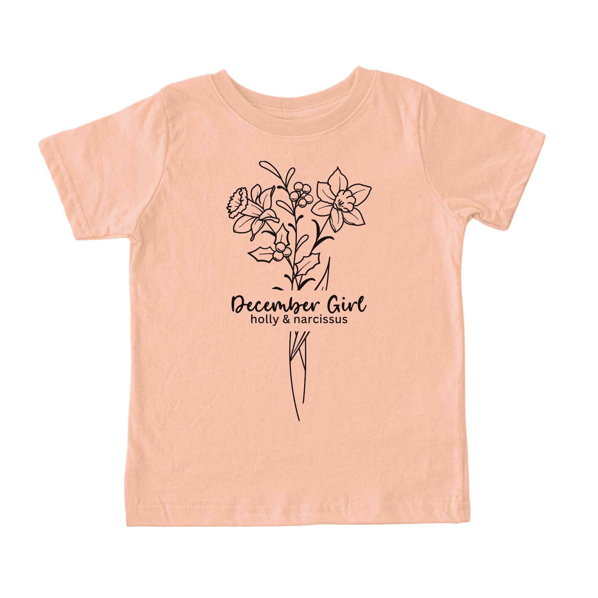 December Girl Birth Flowers (Line Art) Tee - Toddlers