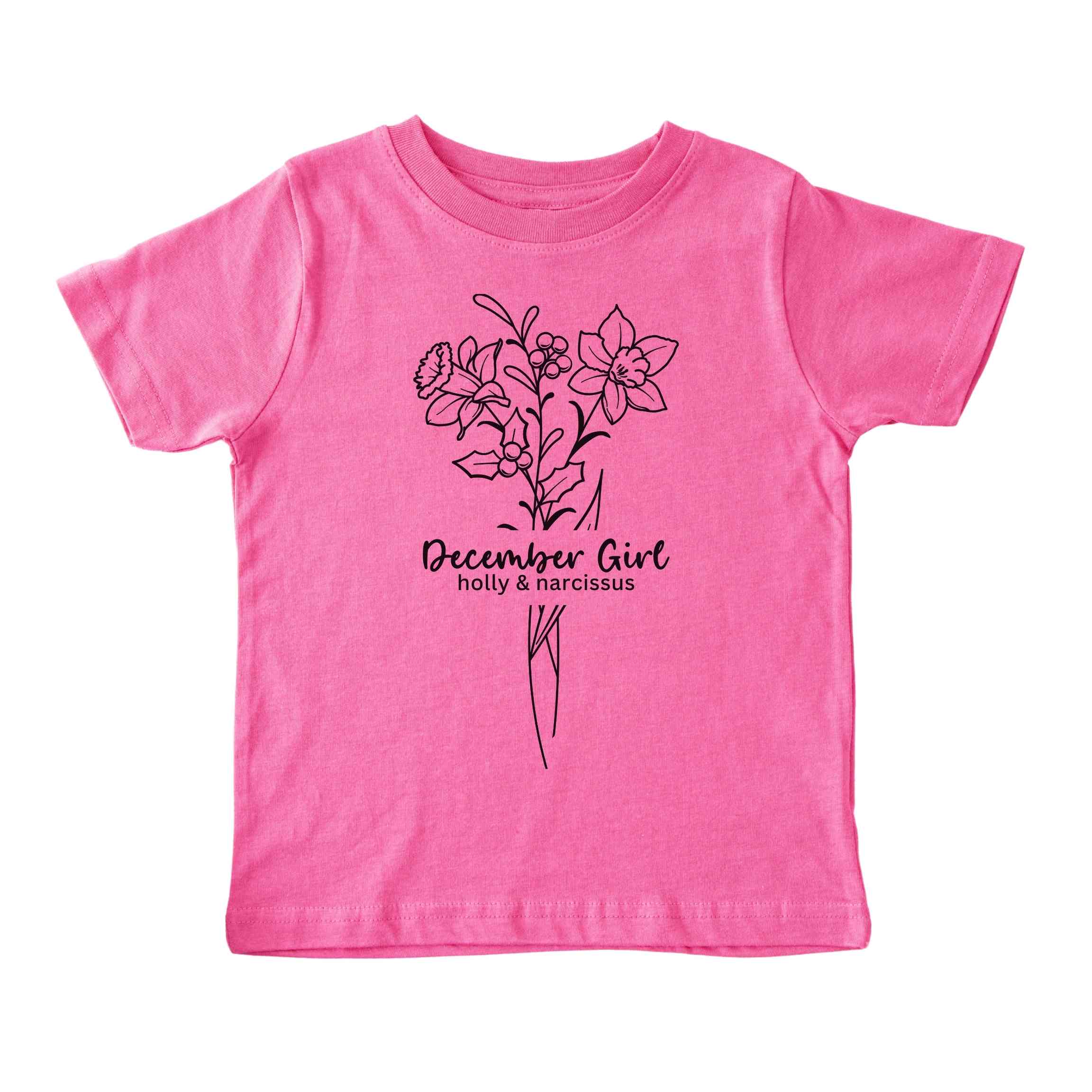 December Girl Birth Flowers (Line Art) Tee - Toddlers