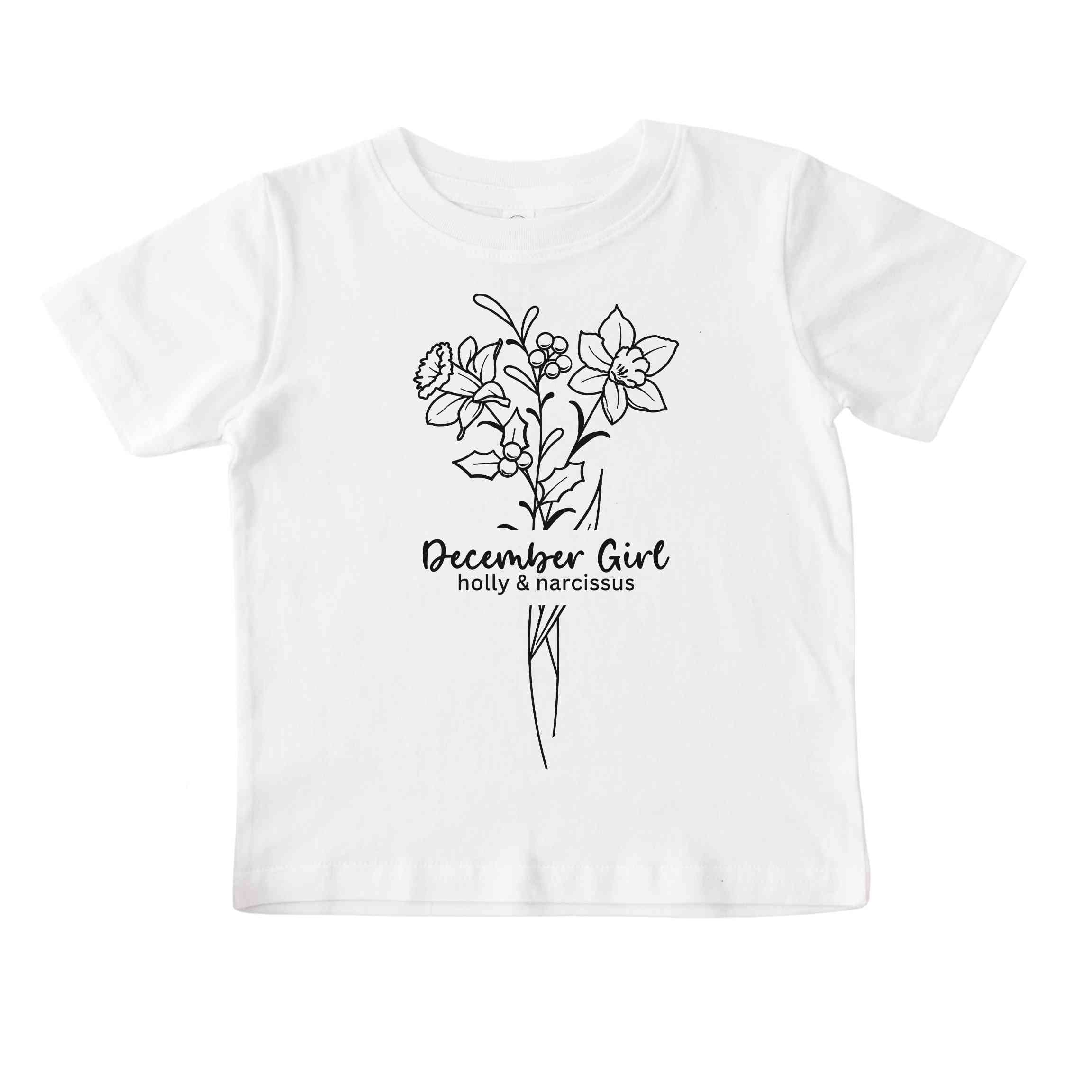 December Girl Birth Flowers (Line Art) Tee - Toddlers
