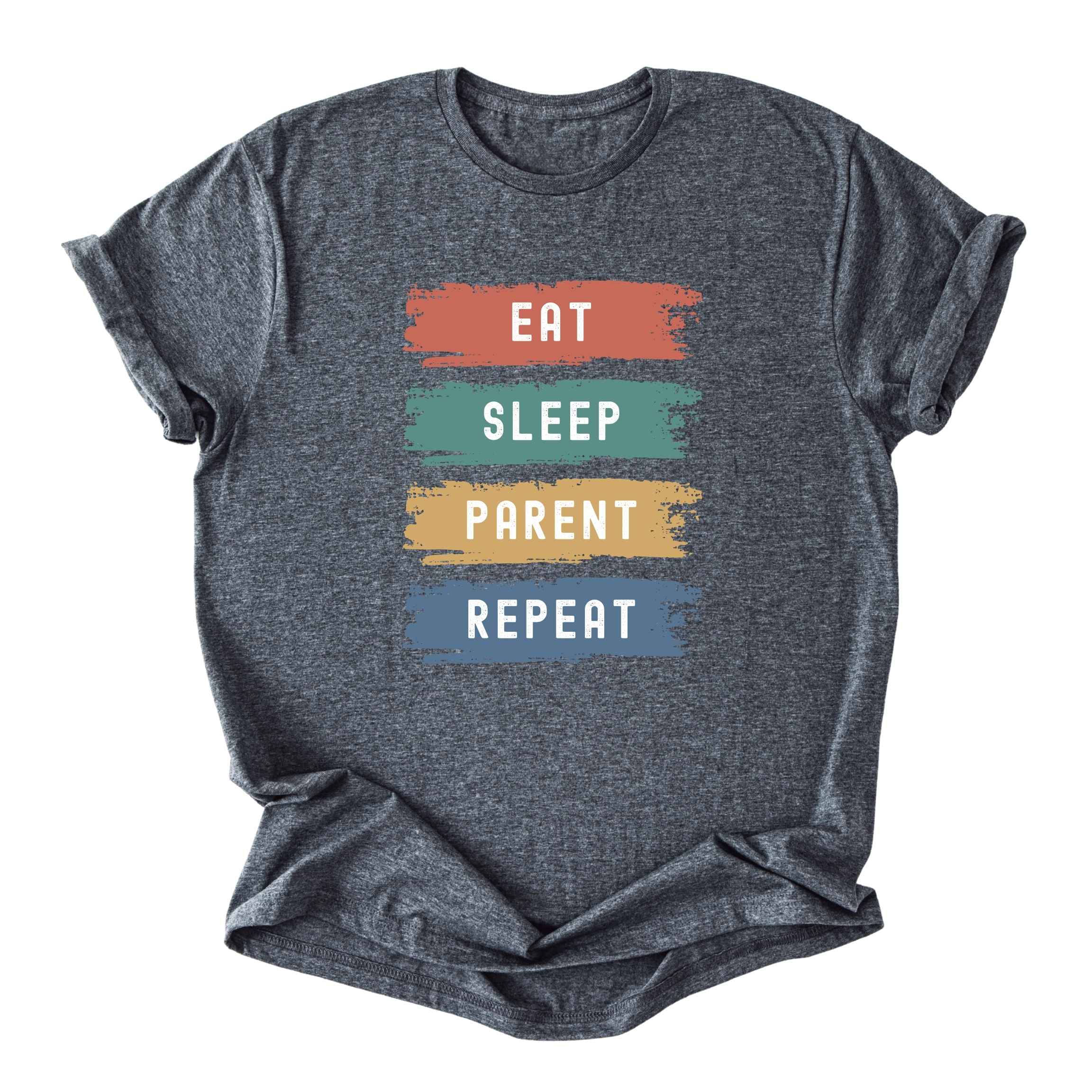 Eat. Sleep. Parent. Repeat on Colored Boxes Tee - Dads