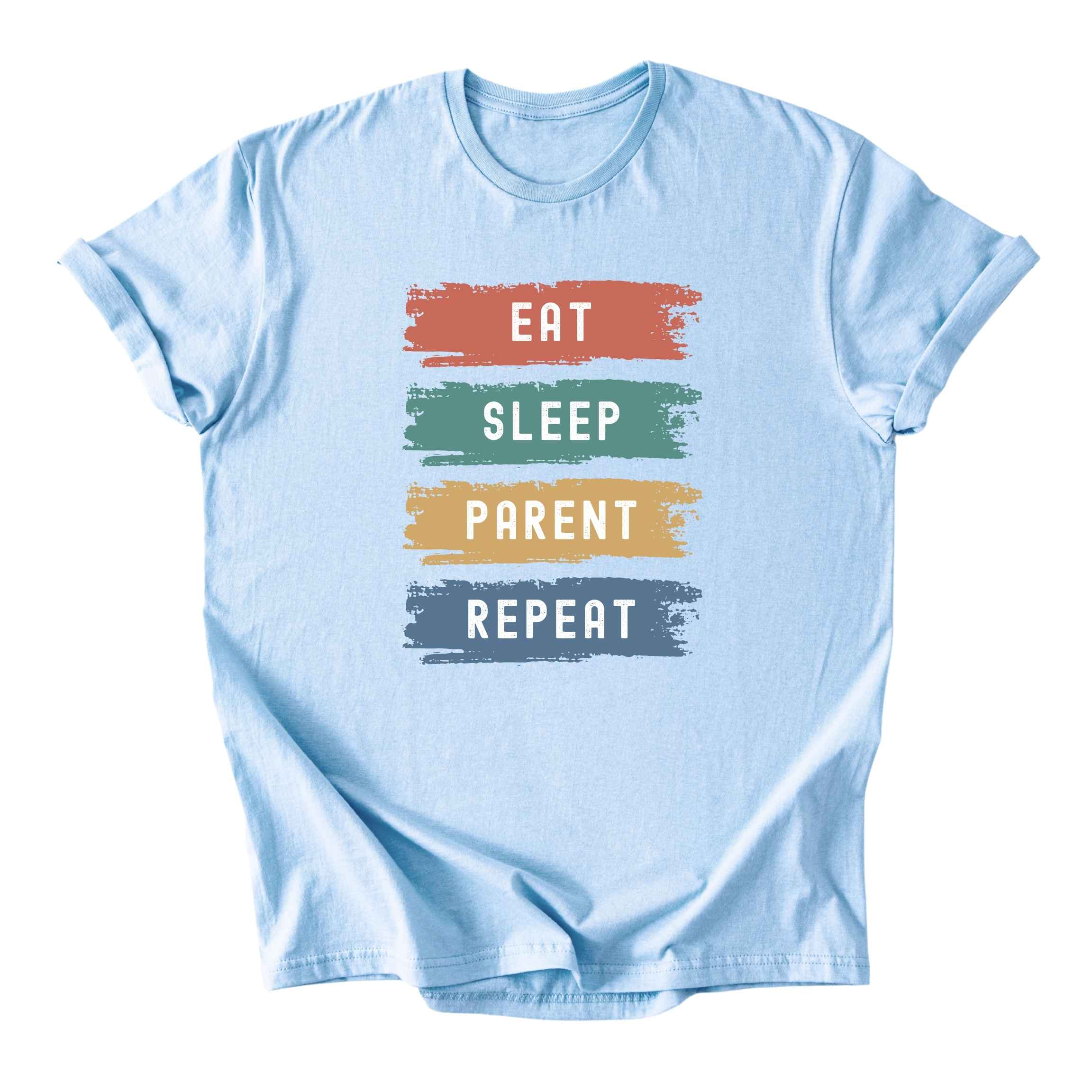 Eat. Sleep. Parent. Repeat on Colored Boxes Tee - Dads