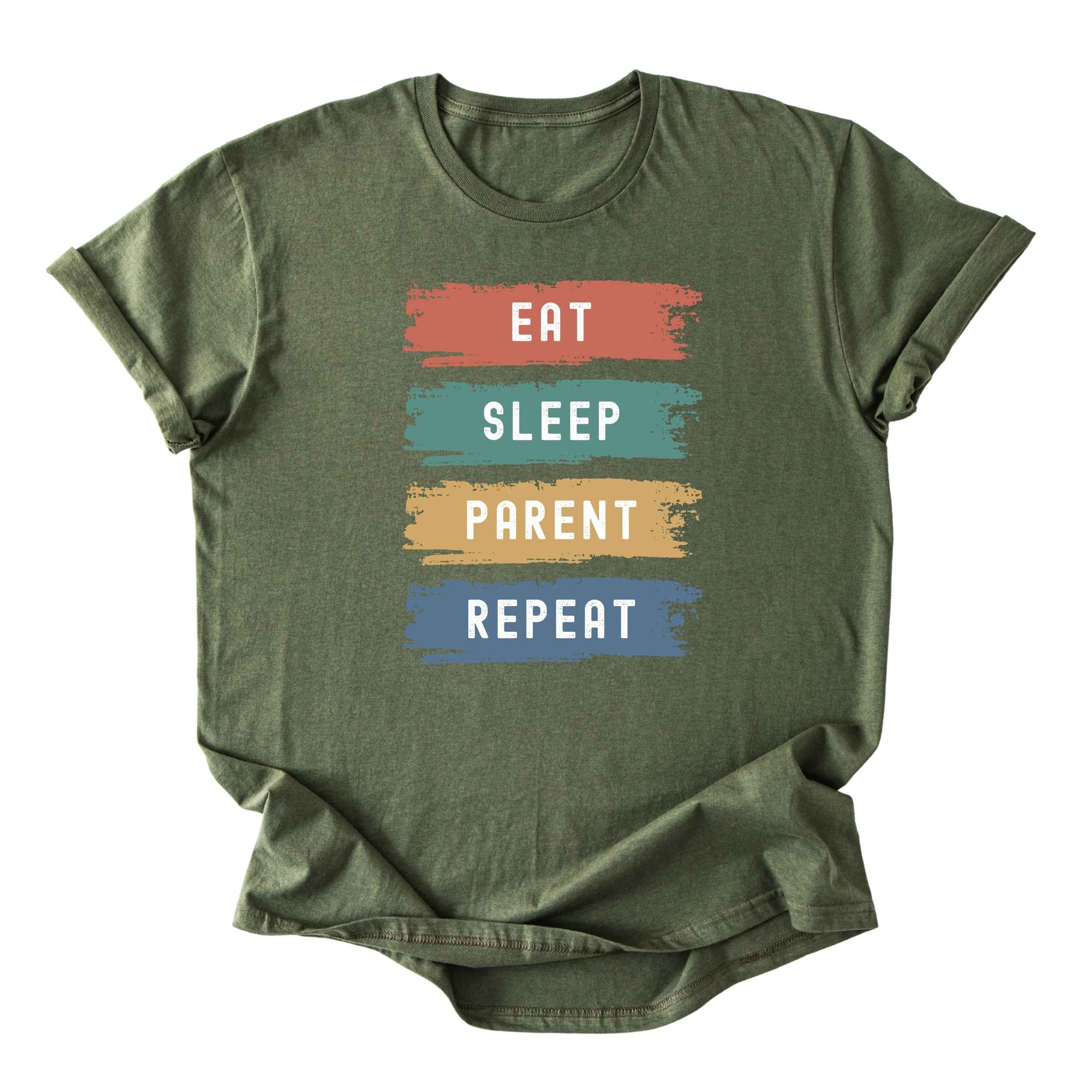 Eat. Sleep. Parent. Repeat on Colored Boxes Tee - Dads