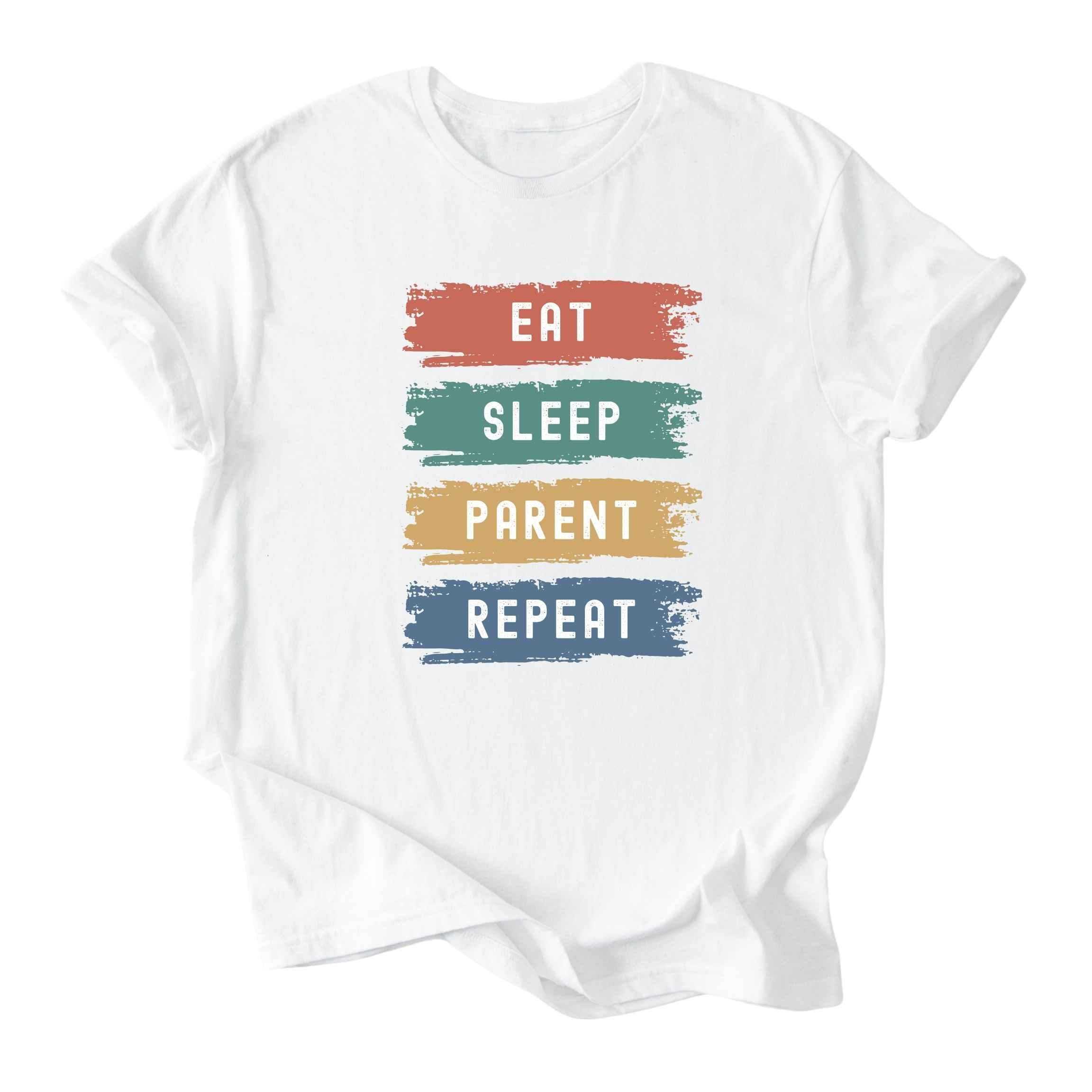 Eat. Sleep. Parent. Repeat on Colored Boxes Tee - Dads