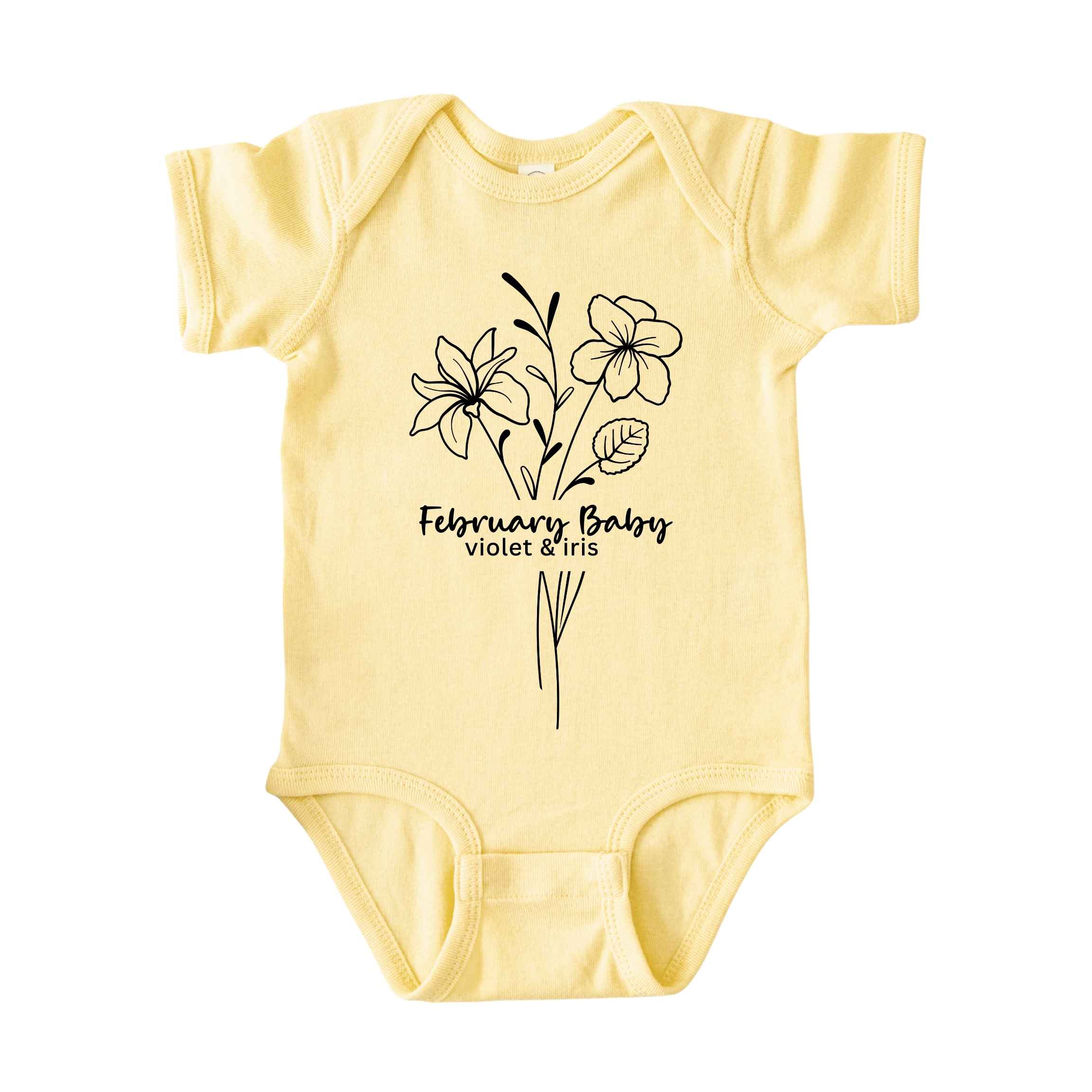 February Baby Birth Flowers (Line Art) Bodysuit