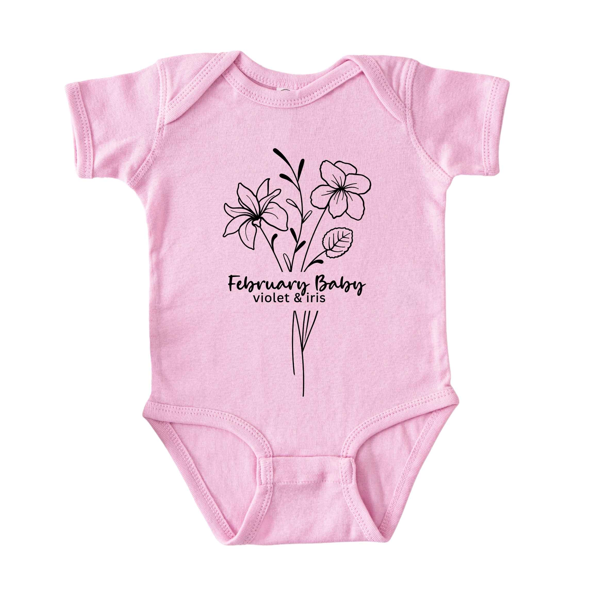 February Baby Birth Flowers (Line Art) Bodysuit