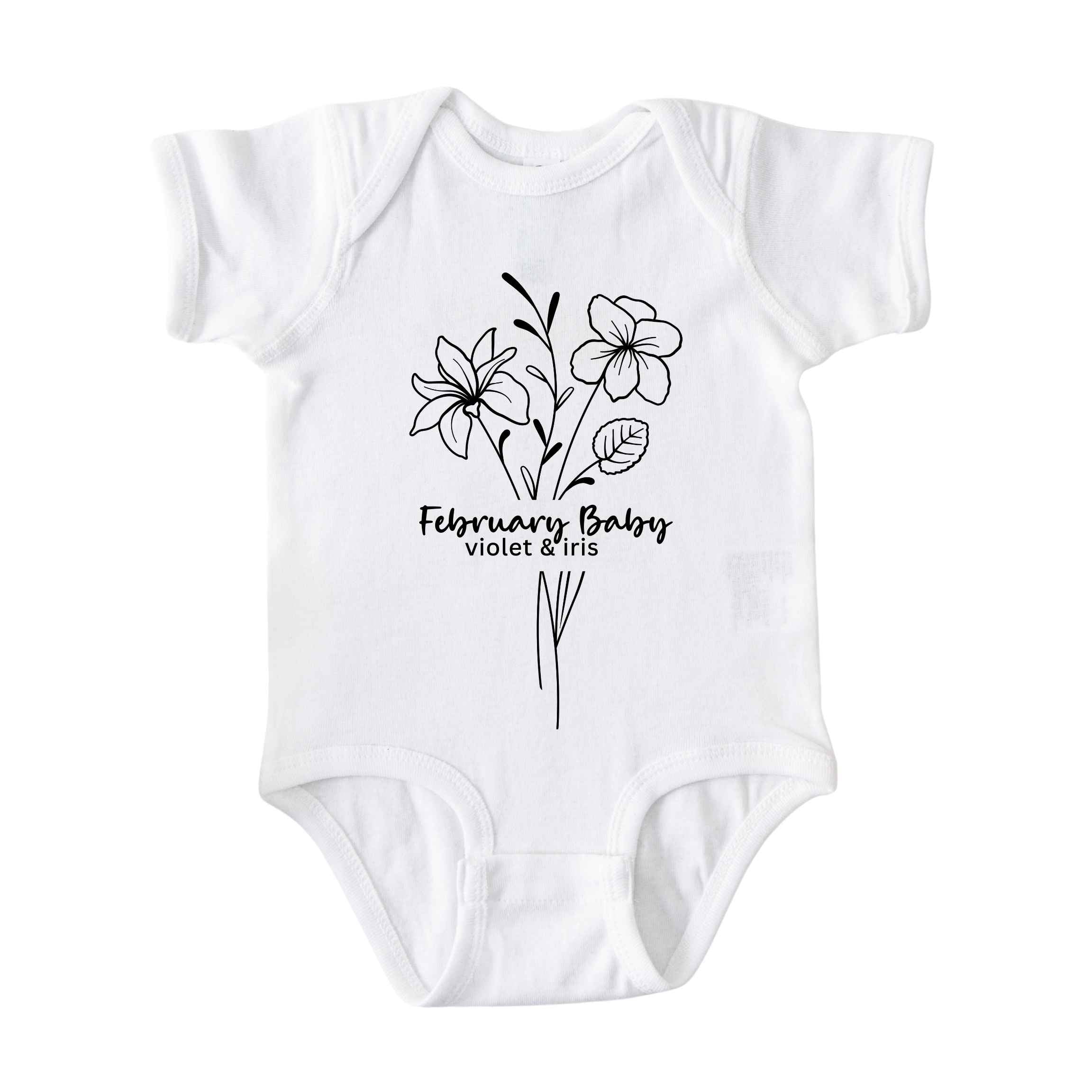 February Baby Birth Flowers (Line Art) Bodysuit
