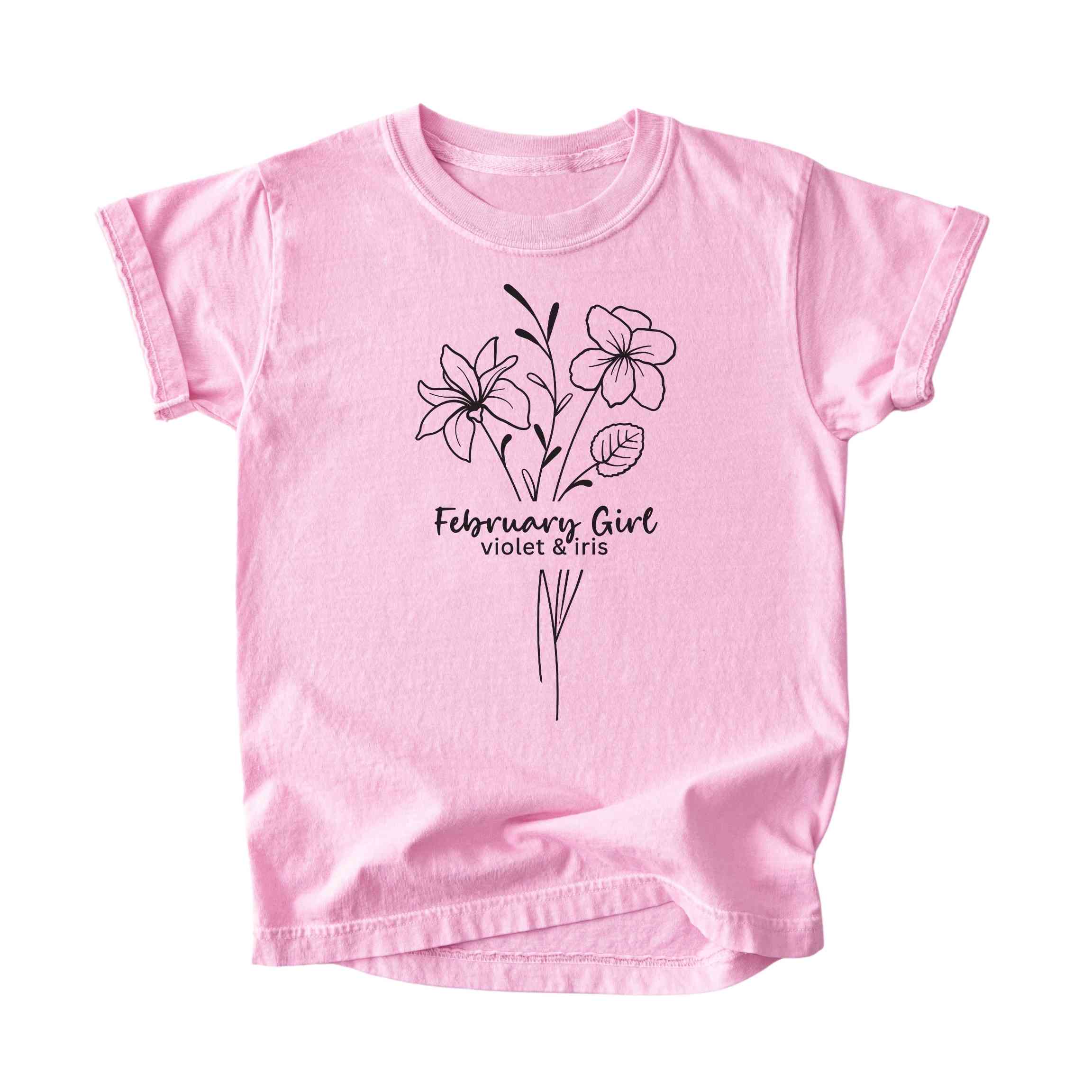 February Girl Birth Flowers (Line Art) Tee - Kids