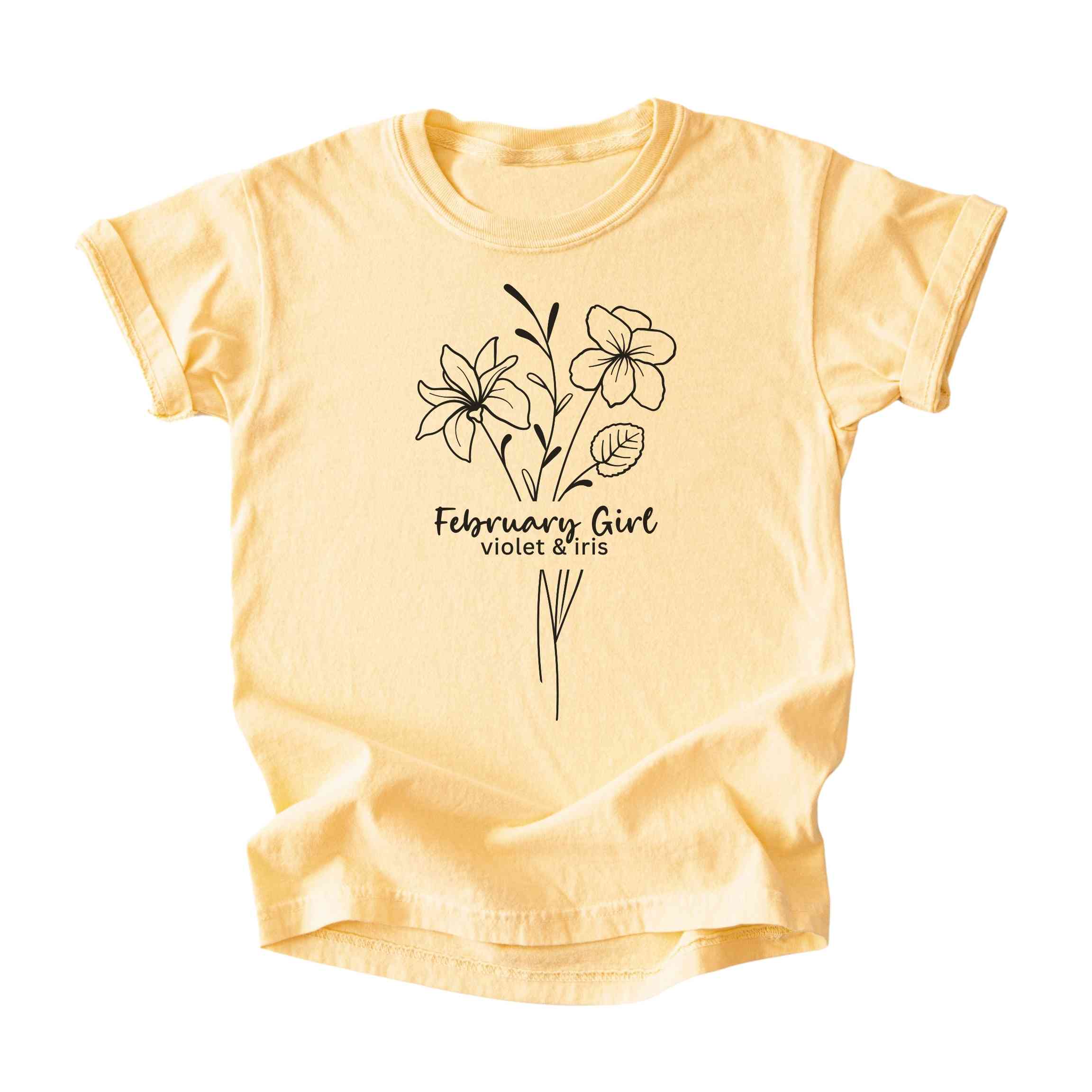 February Girl Birth Flowers (Line Art) Tee - Kids