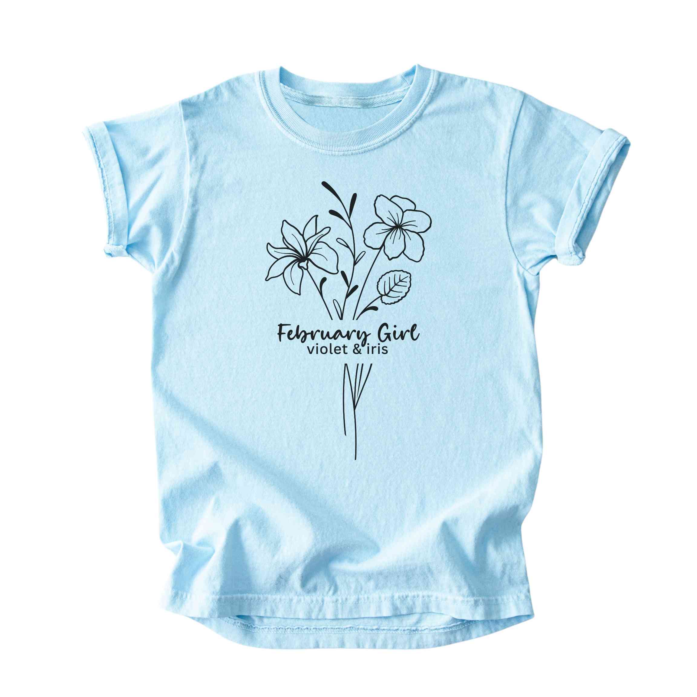 February Girl Birth Flowers (Line Art) Tee - Kids