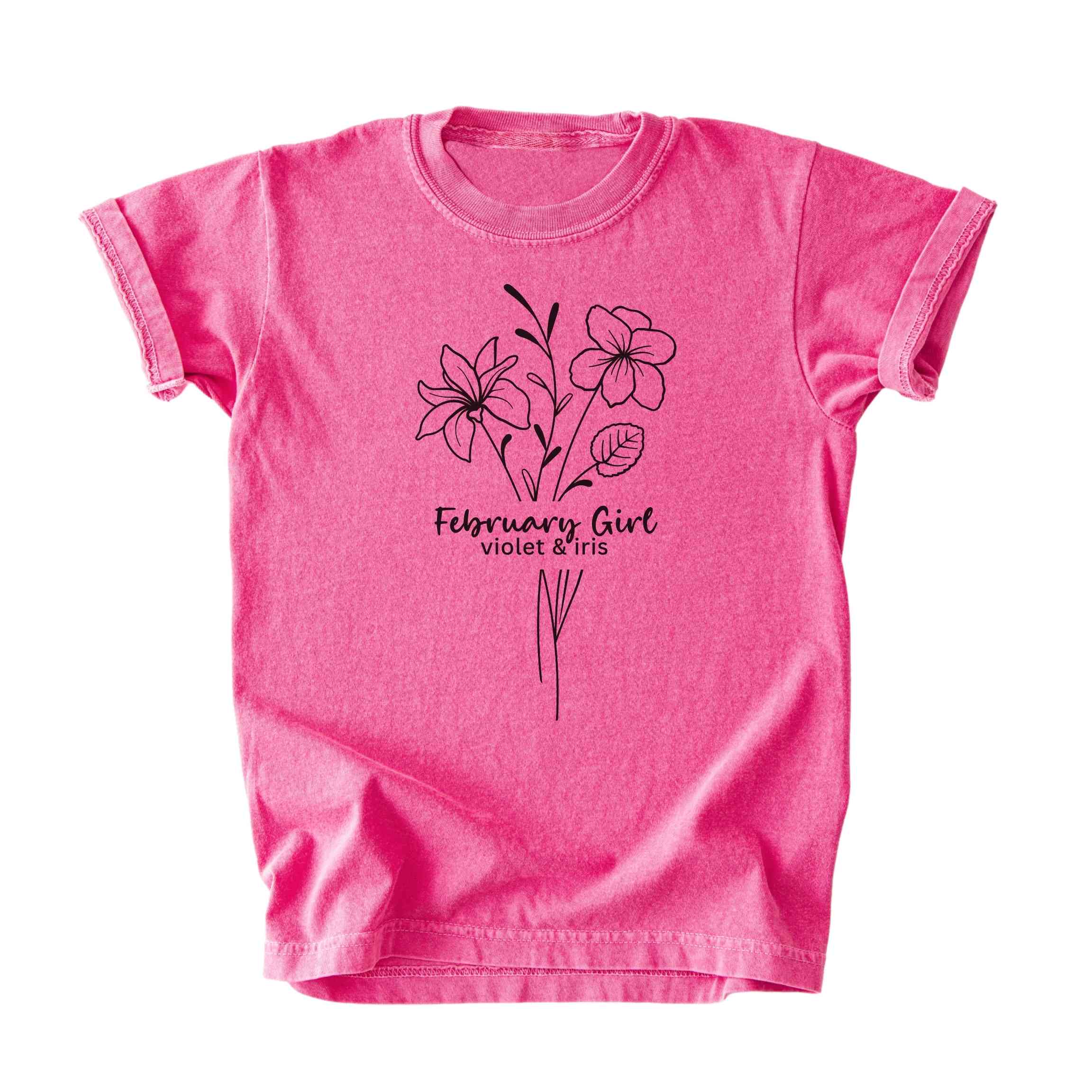 February Girl Birth Flowers (Line Art) Tee - Kids
