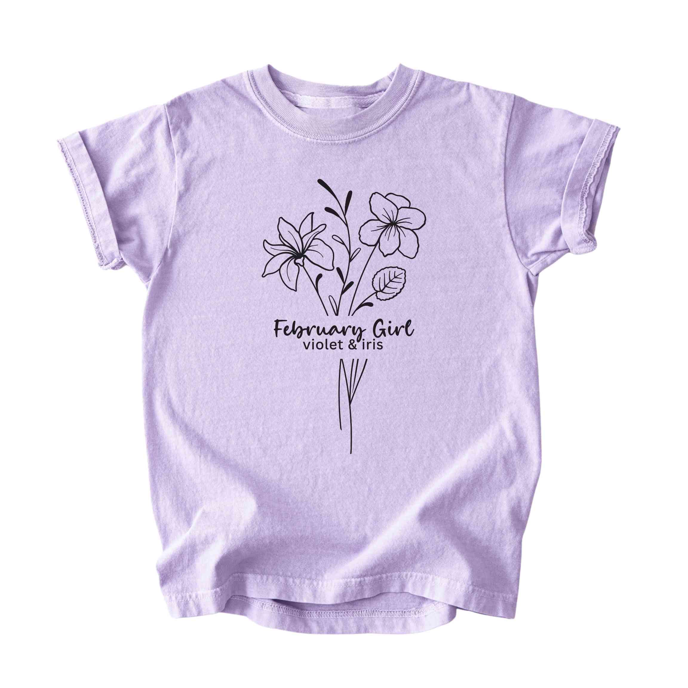 February Girl Birth Flowers (Line Art) Tee - Kids