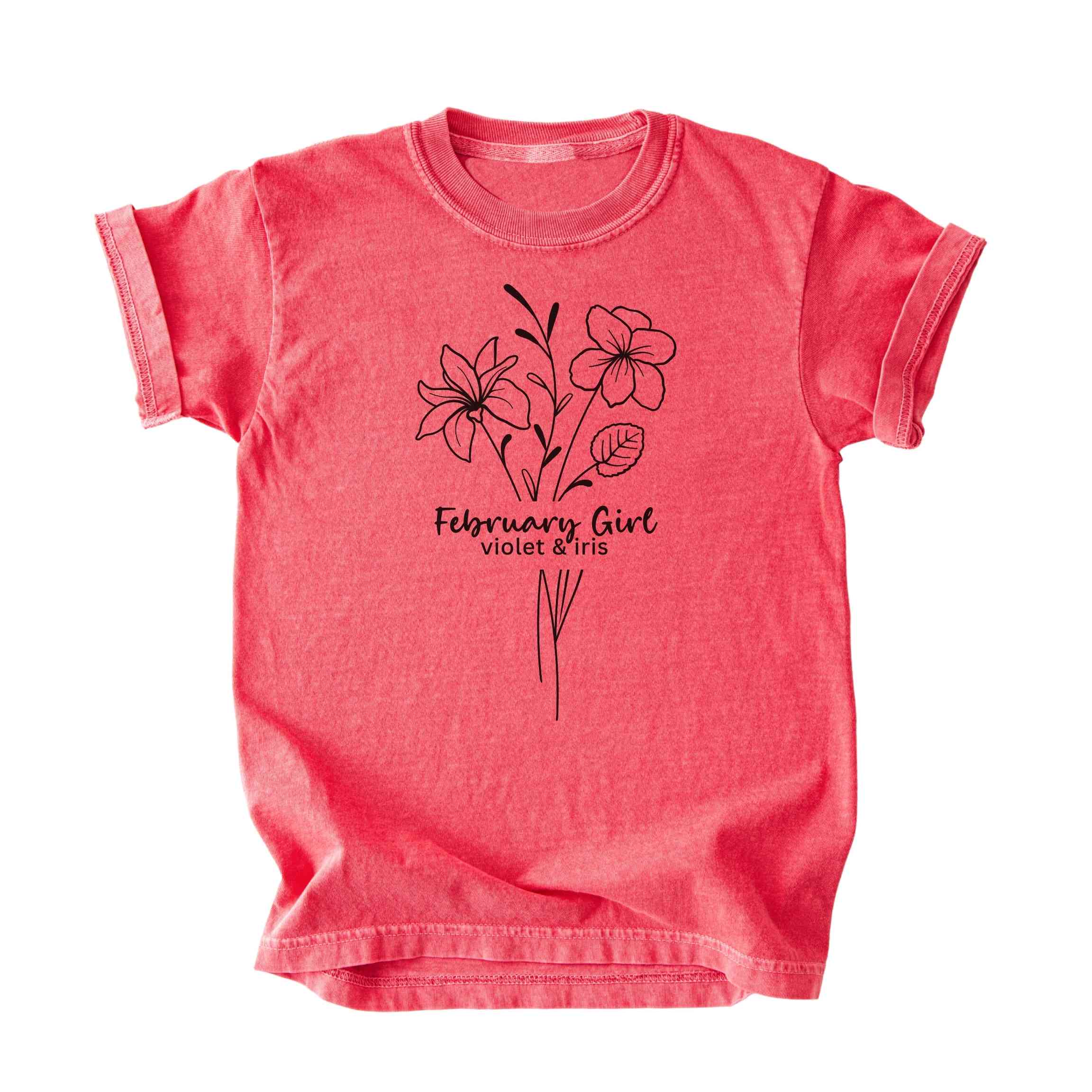 February Girl Birth Flowers (Line Art) Tee - Kids
