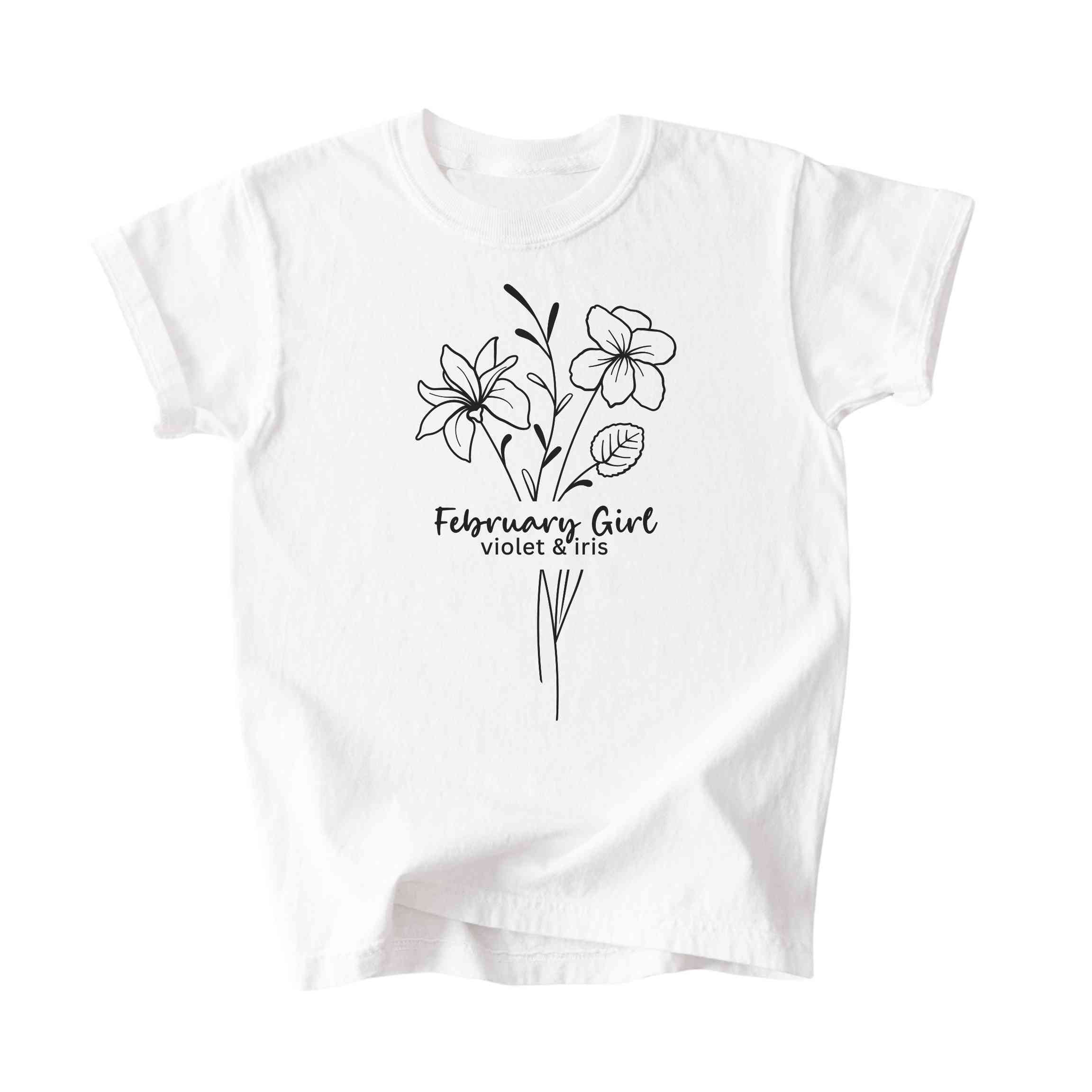 February Girl Birth Flowers (Line Art) Tee - Kids