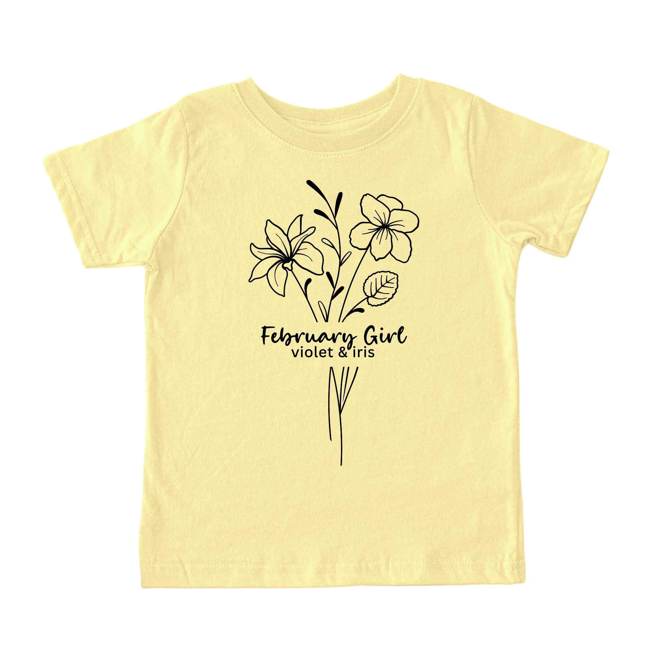 February Girl Birth Flowers (Line Art) Tee - Toddlers