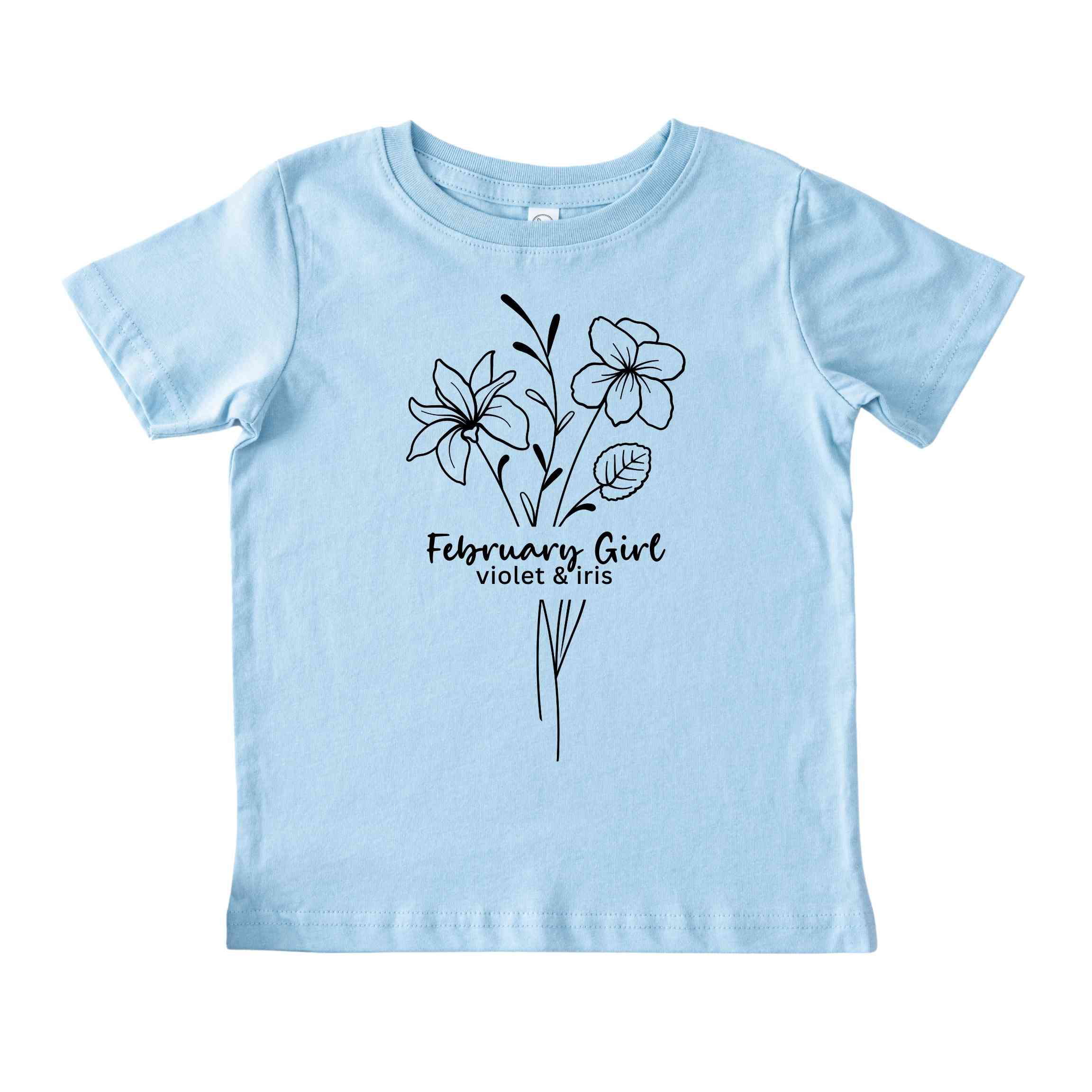 February Girl Birth Flowers (Line Art) Tee - Toddlers