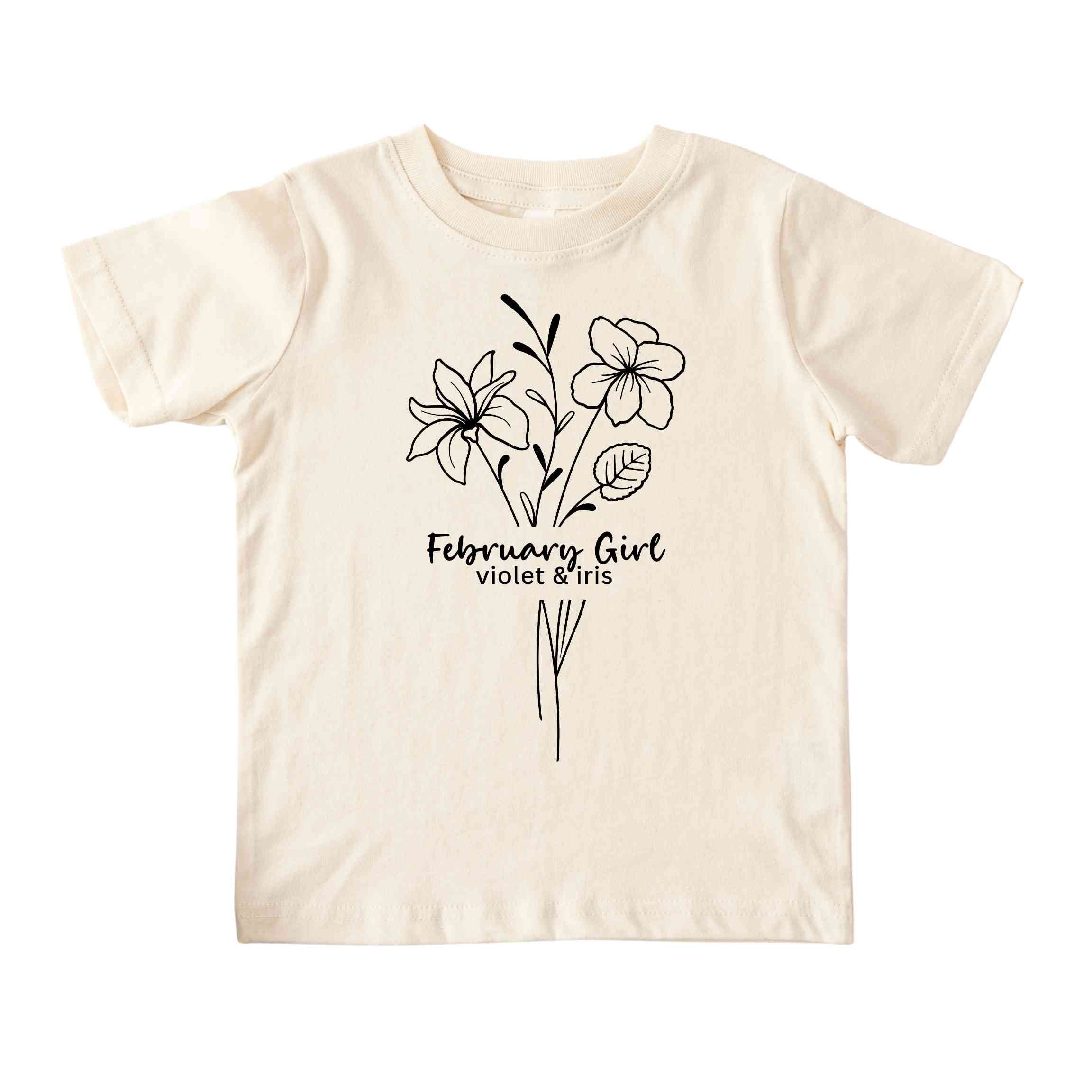 February Girl Birth Flowers (Line Art) Tee - Toddlers